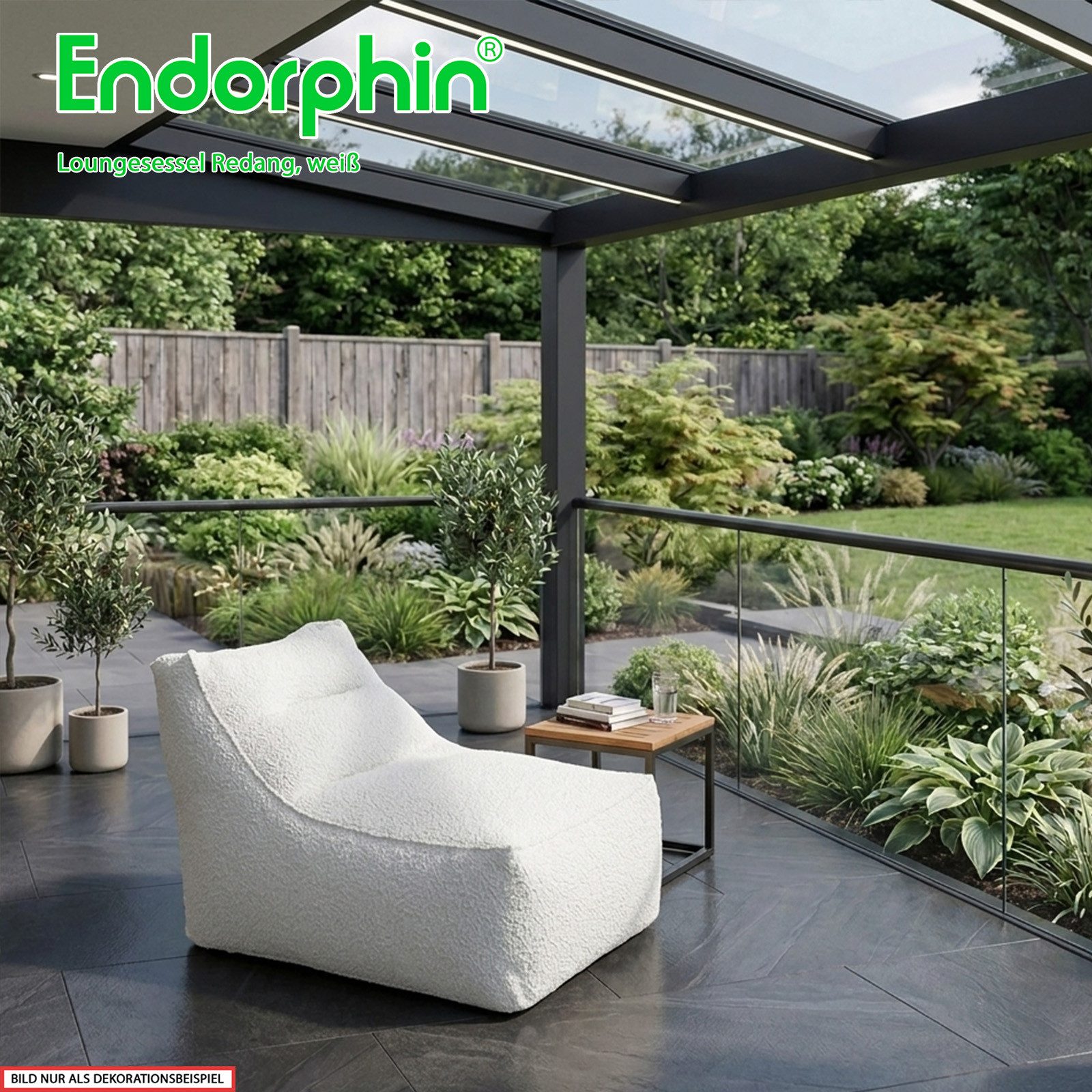 Endorphin Loungesessel Loungesessel Redang- Bouclé Weiss, Gartenmöbel, Indoor Outdoor Möbel, Abnehmbarer Bezug