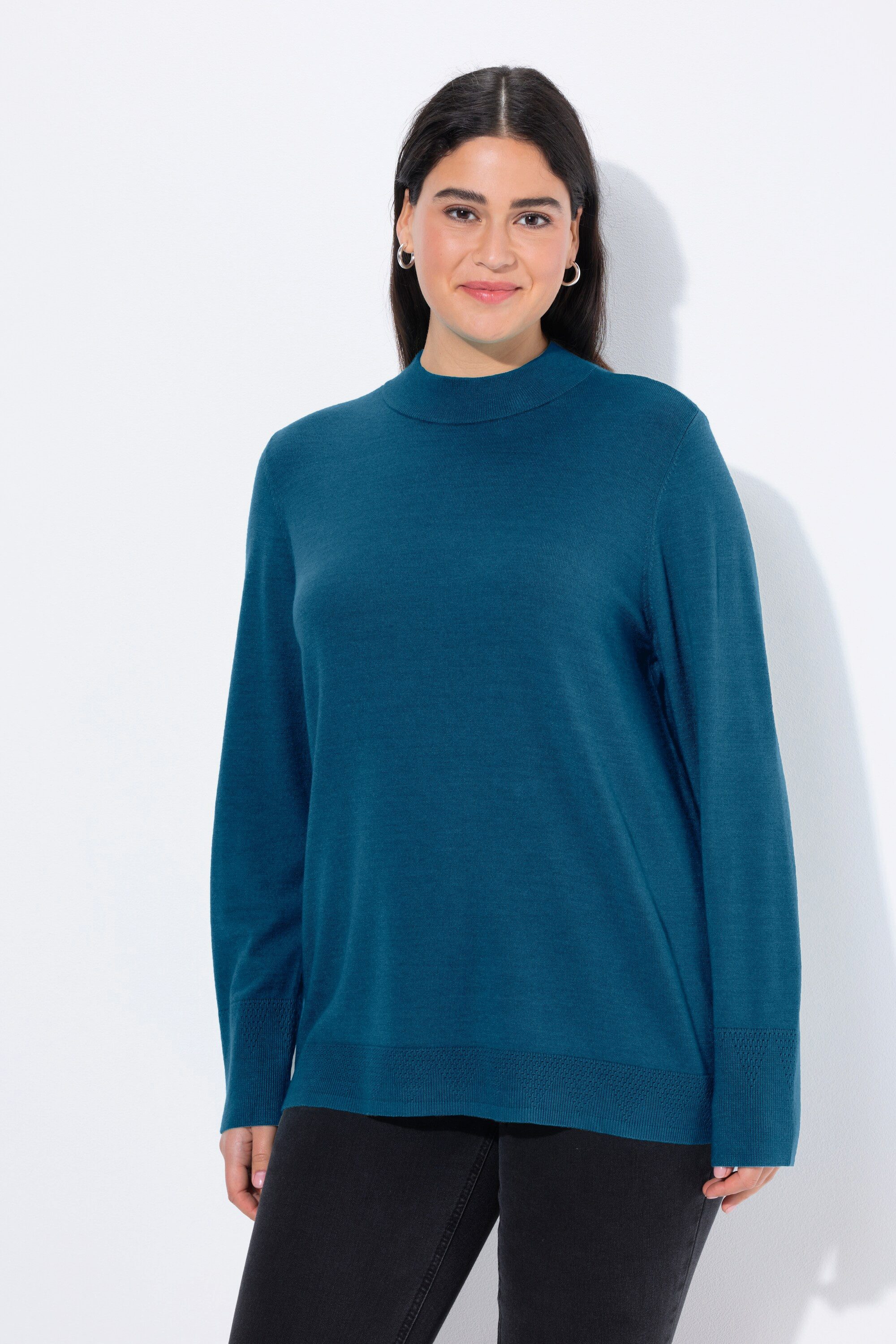 Ulla Popken Strickpullover Pullover Stehkragen Langarm Rippbündchen günstig online kaufen