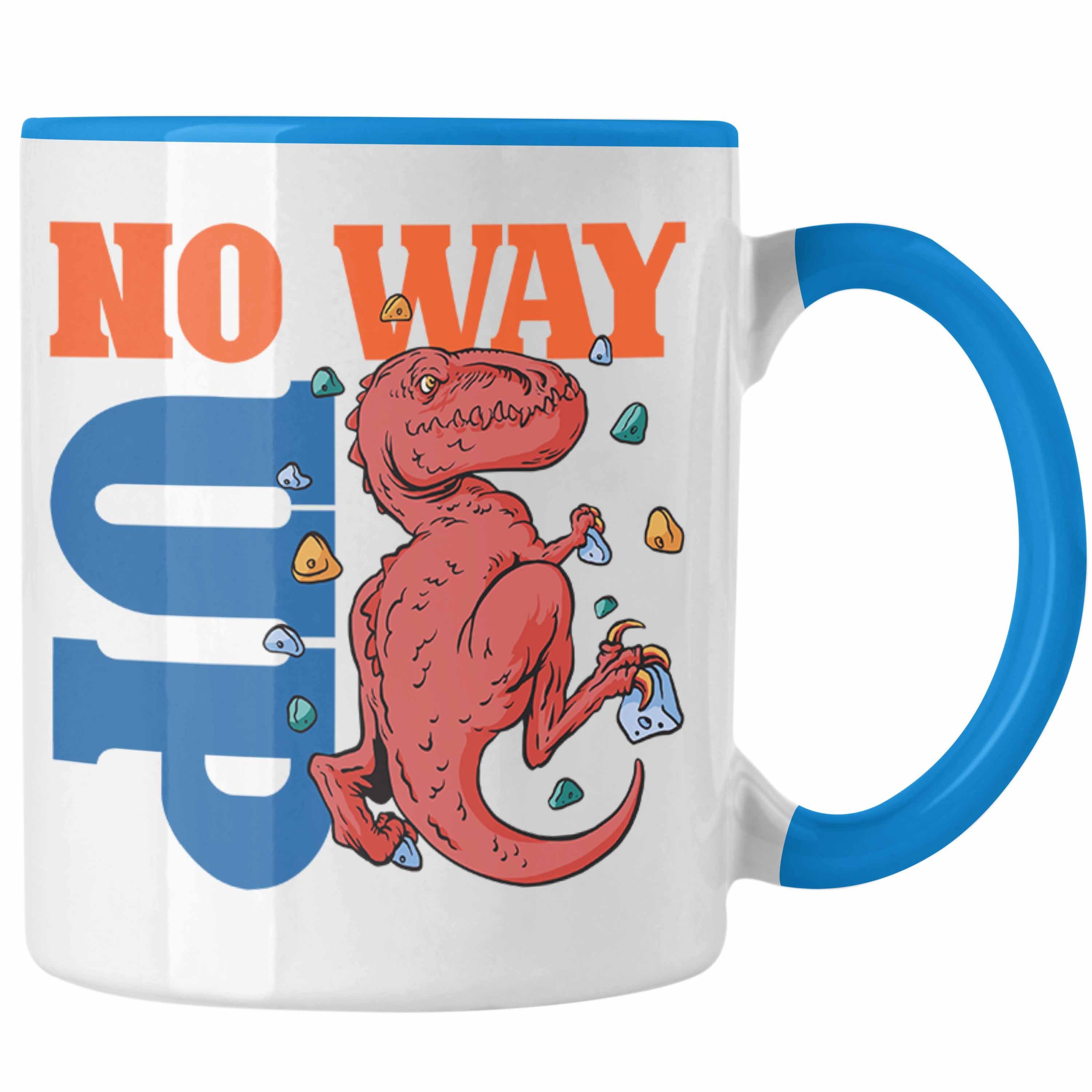Trendation Tasse Bouldern Tasse für Kletterfans mit Dino-T-Rex Grafik "No Way Up" Blau