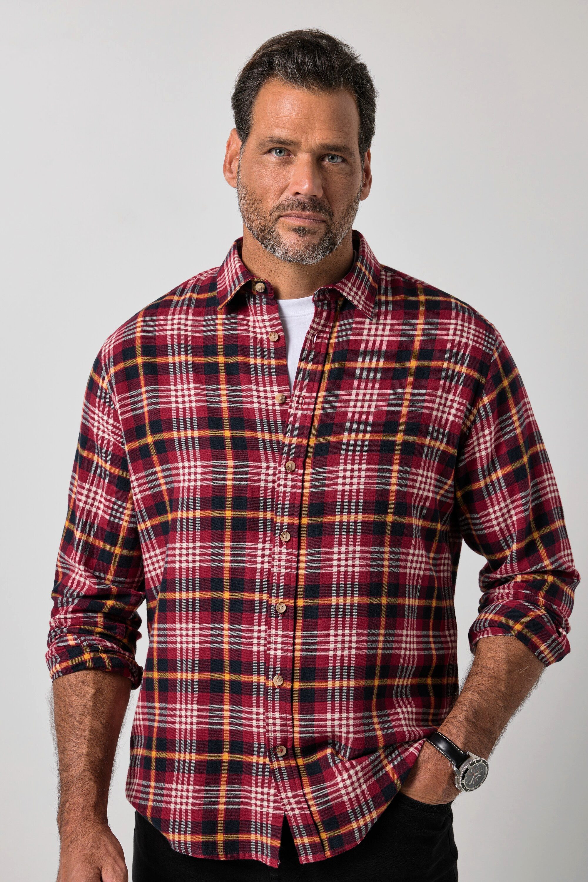 JP1880 Businesshemd Karohemd Langarm Flanell Modern Fit bis 8 XL