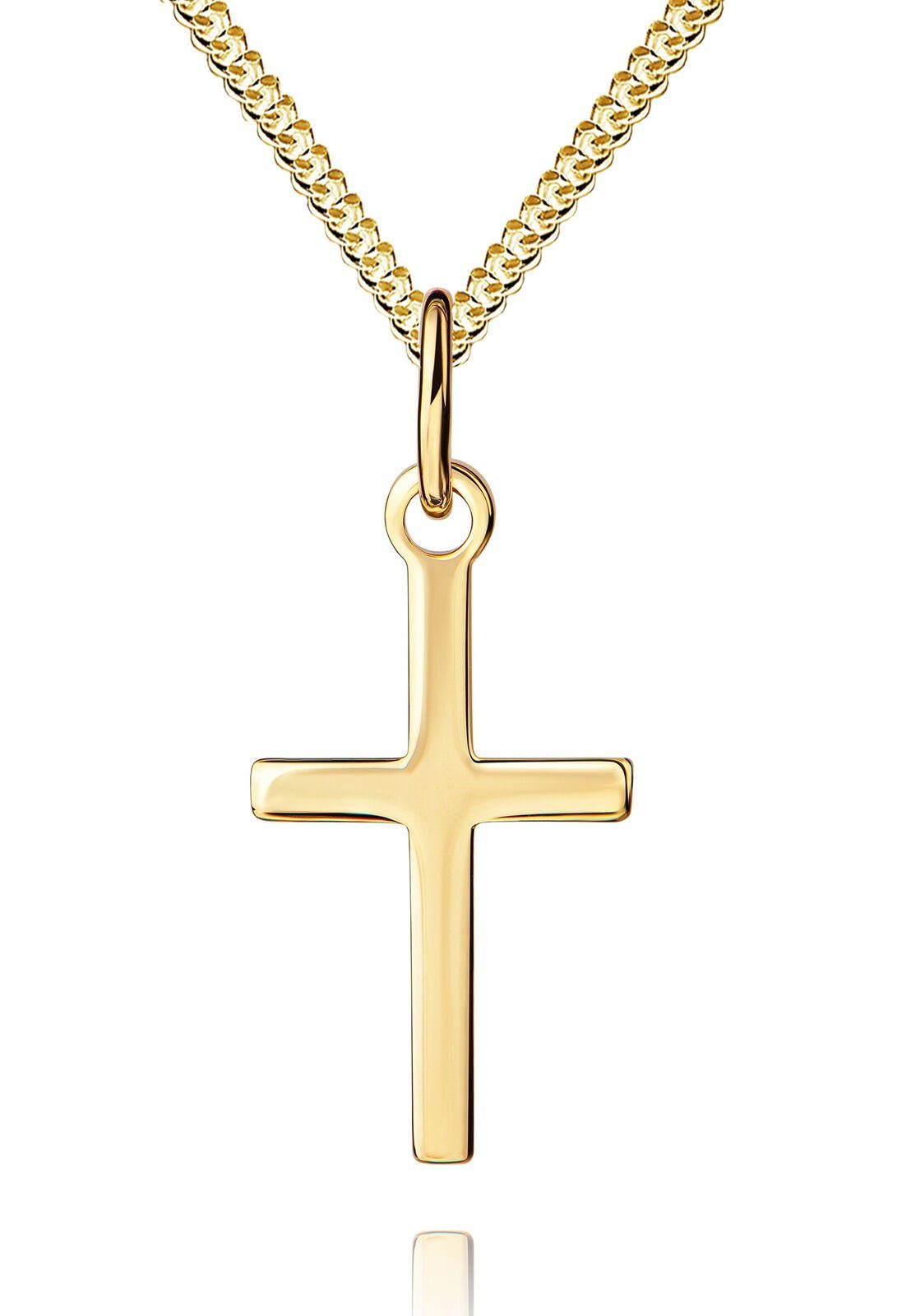 JEVELION Kreuzkette Taufkreuz Kreuz-Anhänger aus 585 Gold 14 Karat / 14k (Goldkreuz, für Kinder - Mädchen), Mit Kette - Länge wählbar 36 - 70 cm. Made in Germany