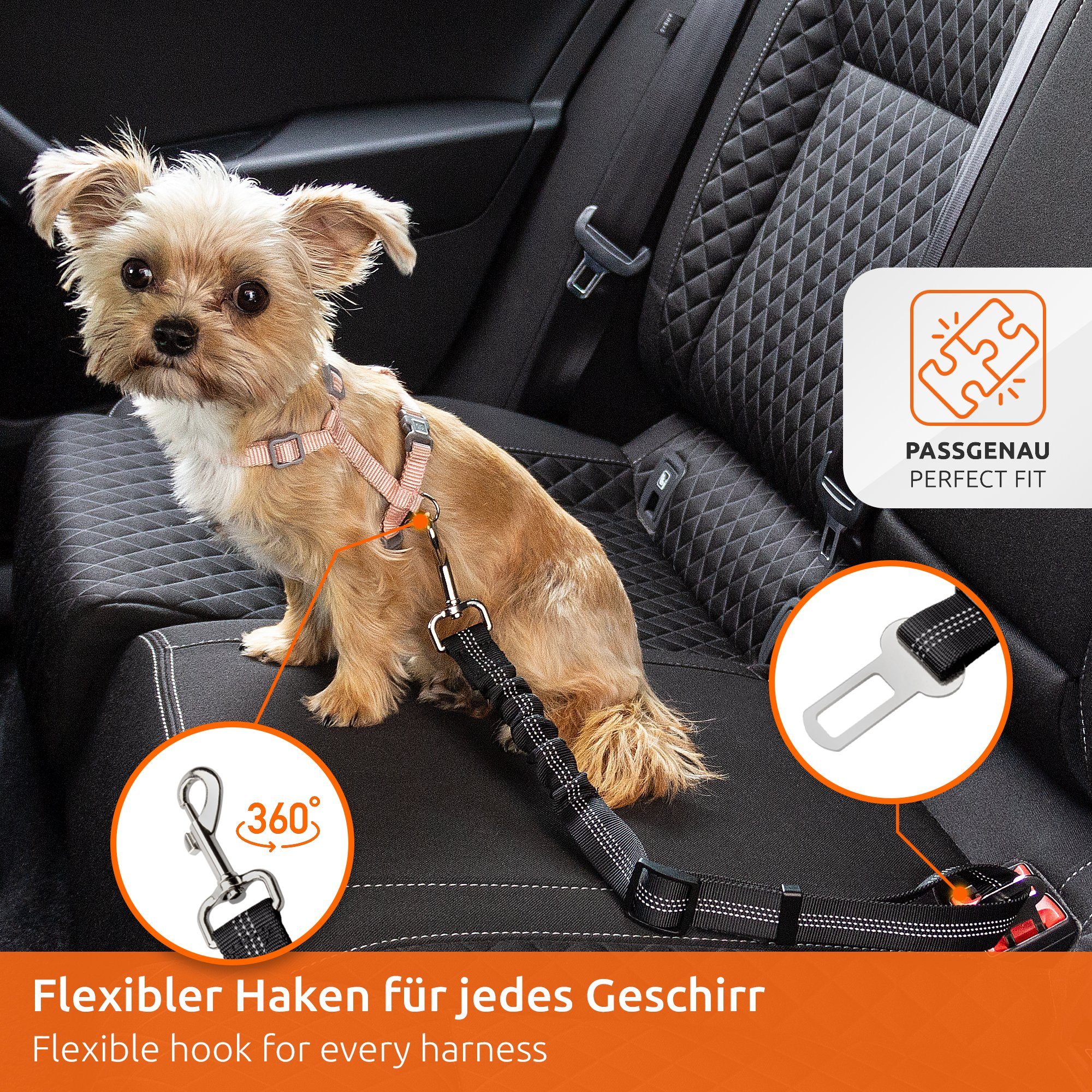 ECENCE Autohundegeschirr 1x Hunde-Gurt Auto Sicherheitsgurt elastisch