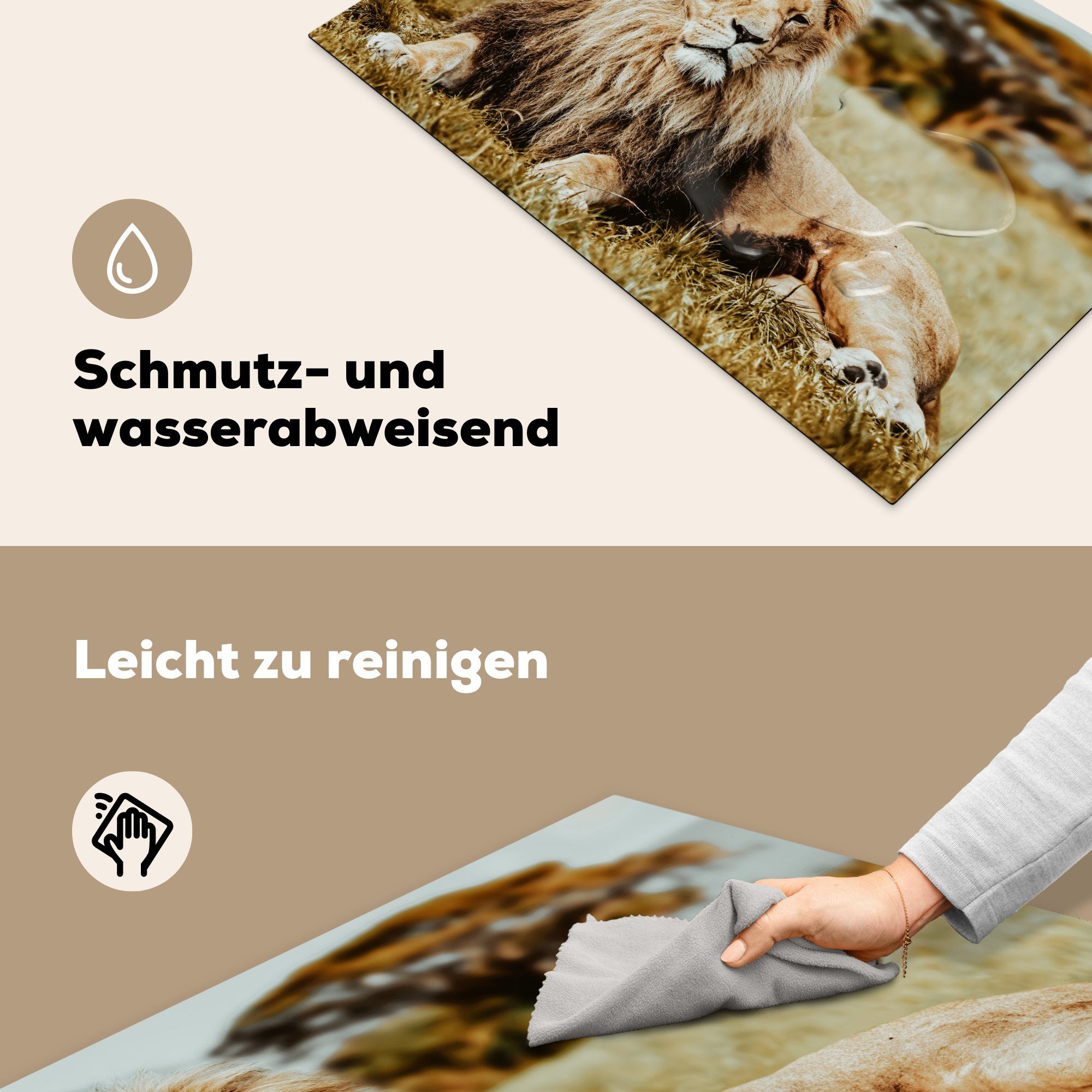 Induktionskochfeld Afrika, cm, - MuchoWow die Ceranfeldabdeckung Vinyl, für tlg), 81x52 Wild Herdblende-/Abdeckplatte - (1 Schutz küche, Löwen