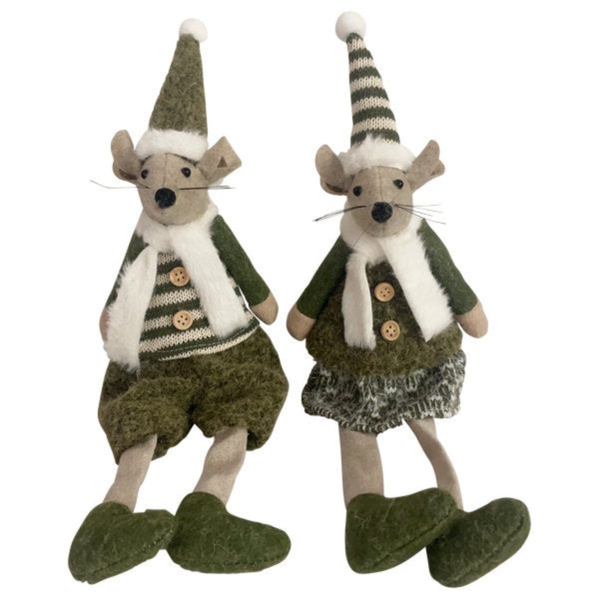finehomegarden Dekofigur Maus Fily 2-fach sortiert 9,5 x 6,5 x H 39 cm Polyester Dekorative (Set, 2 St., 2er Set), Mausfigur mit hängenden Beinen – Weihnachts- & Winterdeko