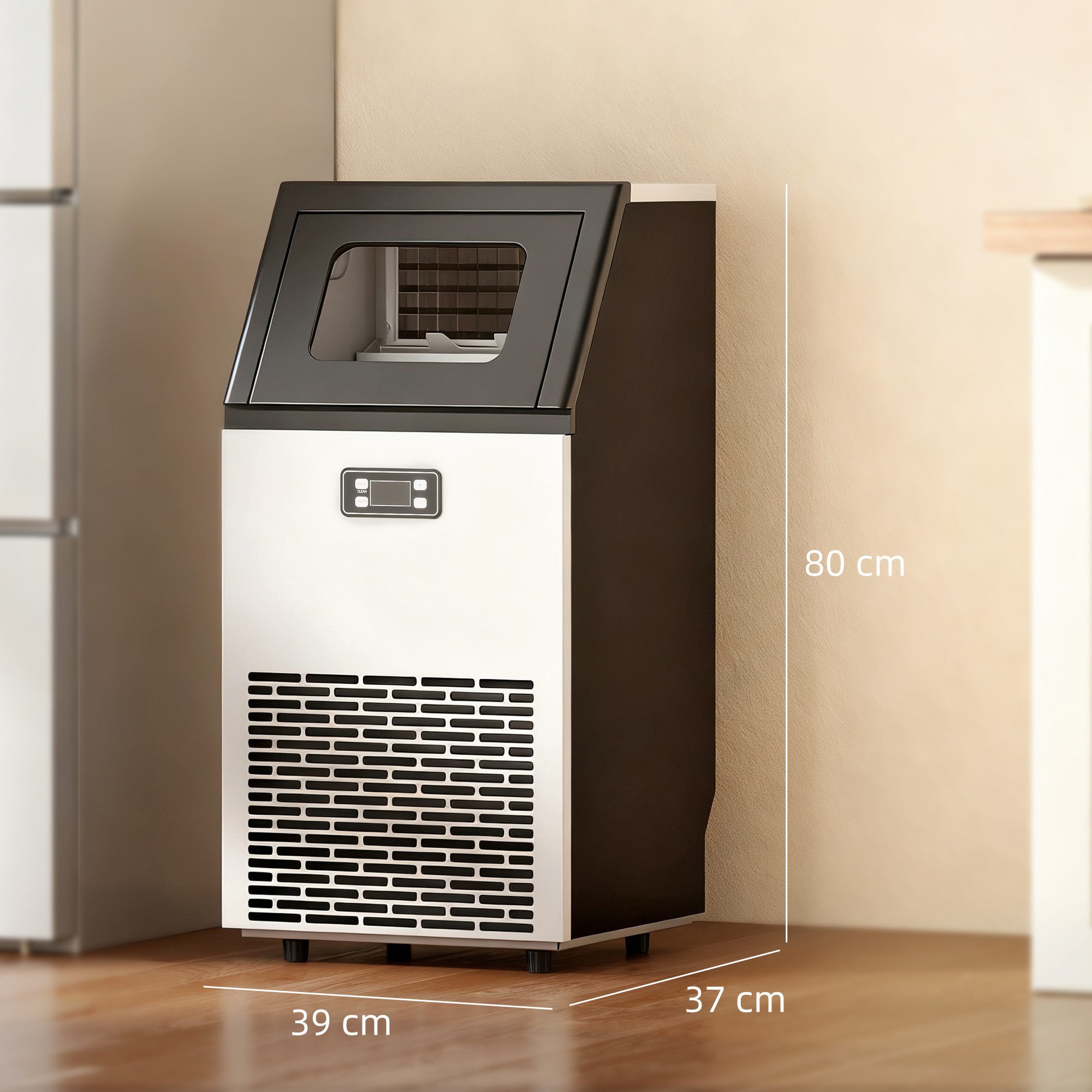 HOMCOM Eiswürfelmaschine Kommerzielle Eismaschine, 11 kg Speicher, Eisbereiter, Timer, Hohe Eisproduktion, Selbstreinigung, LCD-Panel
