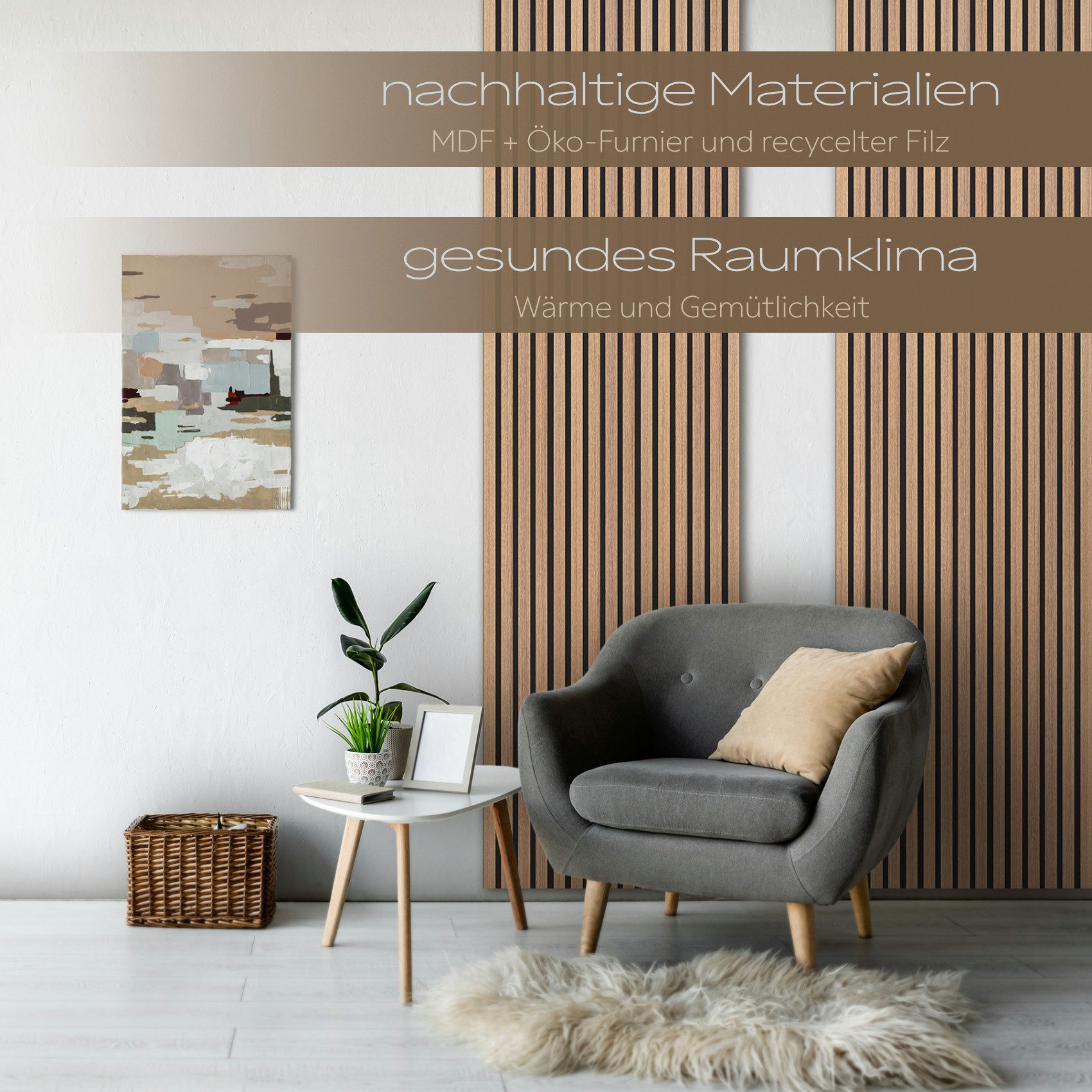 Hexim Wanddekoobjekt (Akustikpaneele 2 Stück 278x60cm Holz Comfort - flexible Lamellenwand MDF Wandpaneele Lamellenverkleidung Wandverkleidung schalldämmend 3.3 – Bild 5 von 5