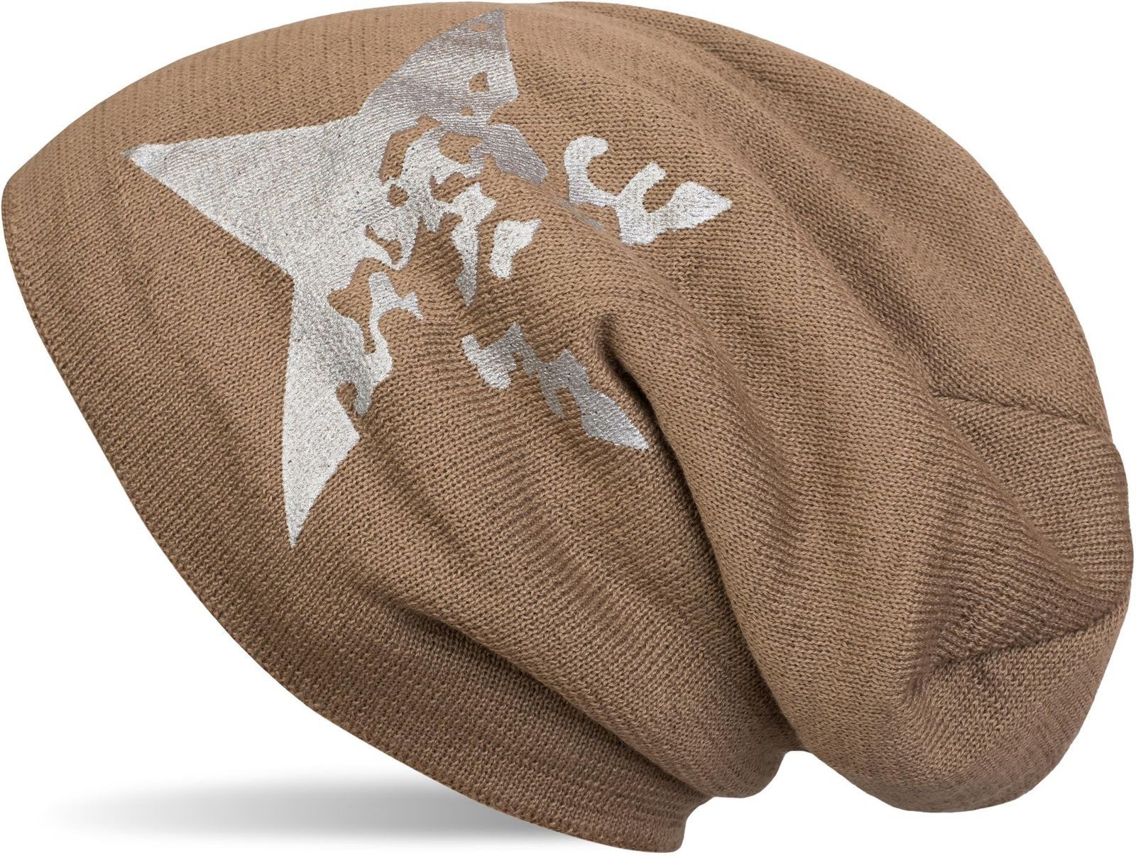 Strickmütze Feinstrick Beanie mit Vintage Stern