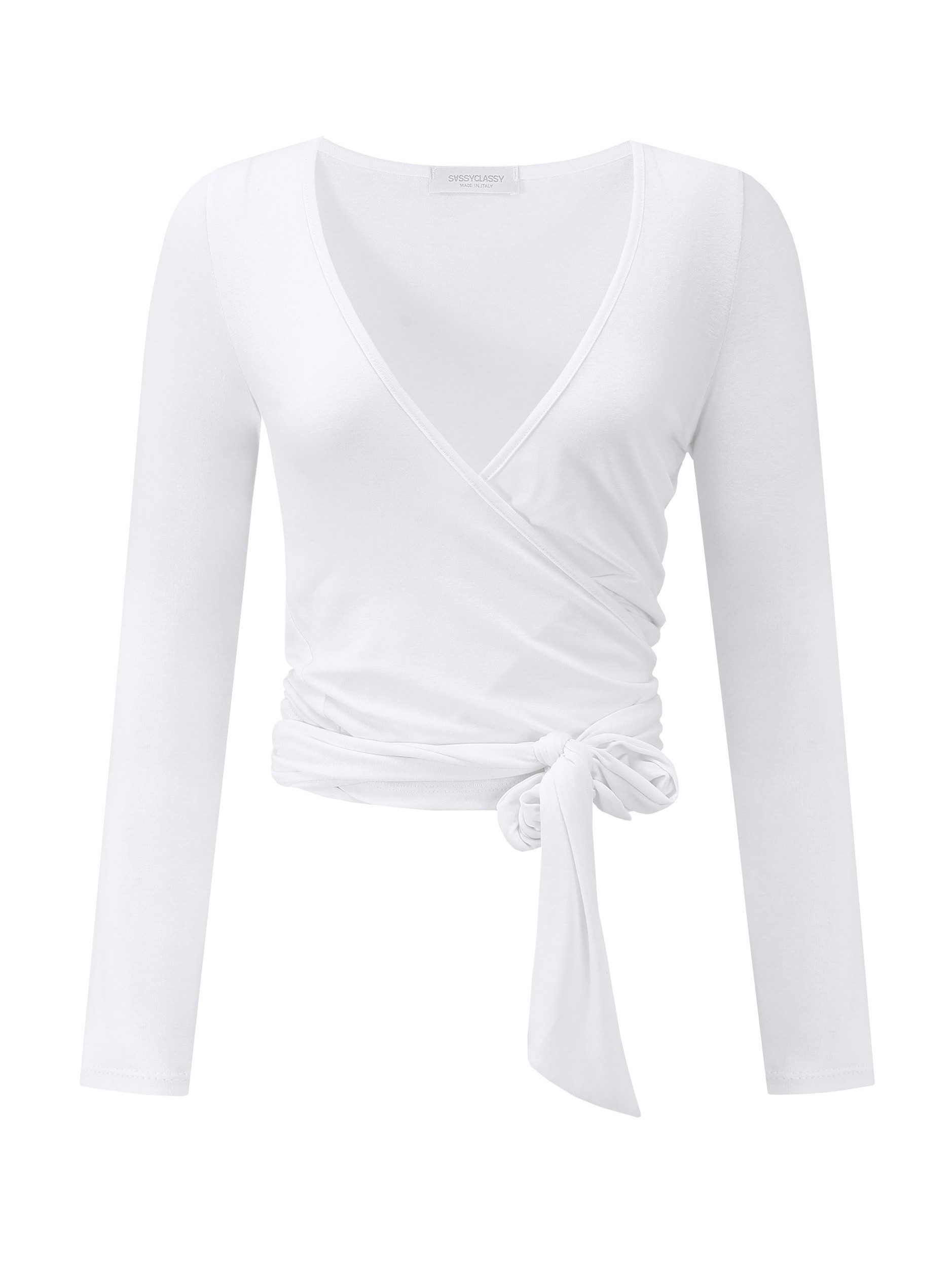 SASSYCLASSY Kurzarmshirt Langarm Shirt zum Wickeln für Damen Elastisches Wi günstig online kaufen