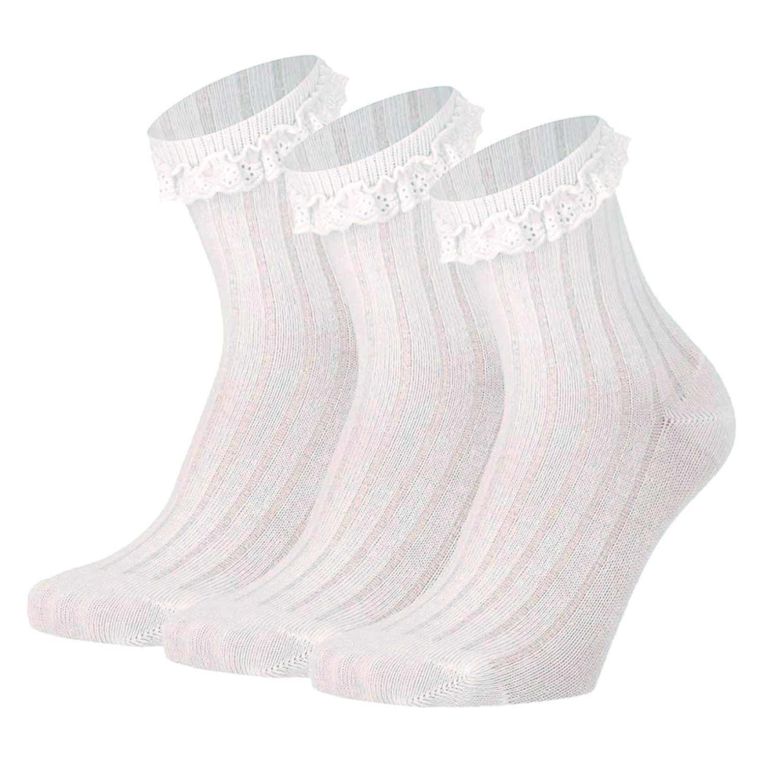 Yuhu Socken Kinder Mädchen Socken 3er Pack mit Rüschen (3-Paar)