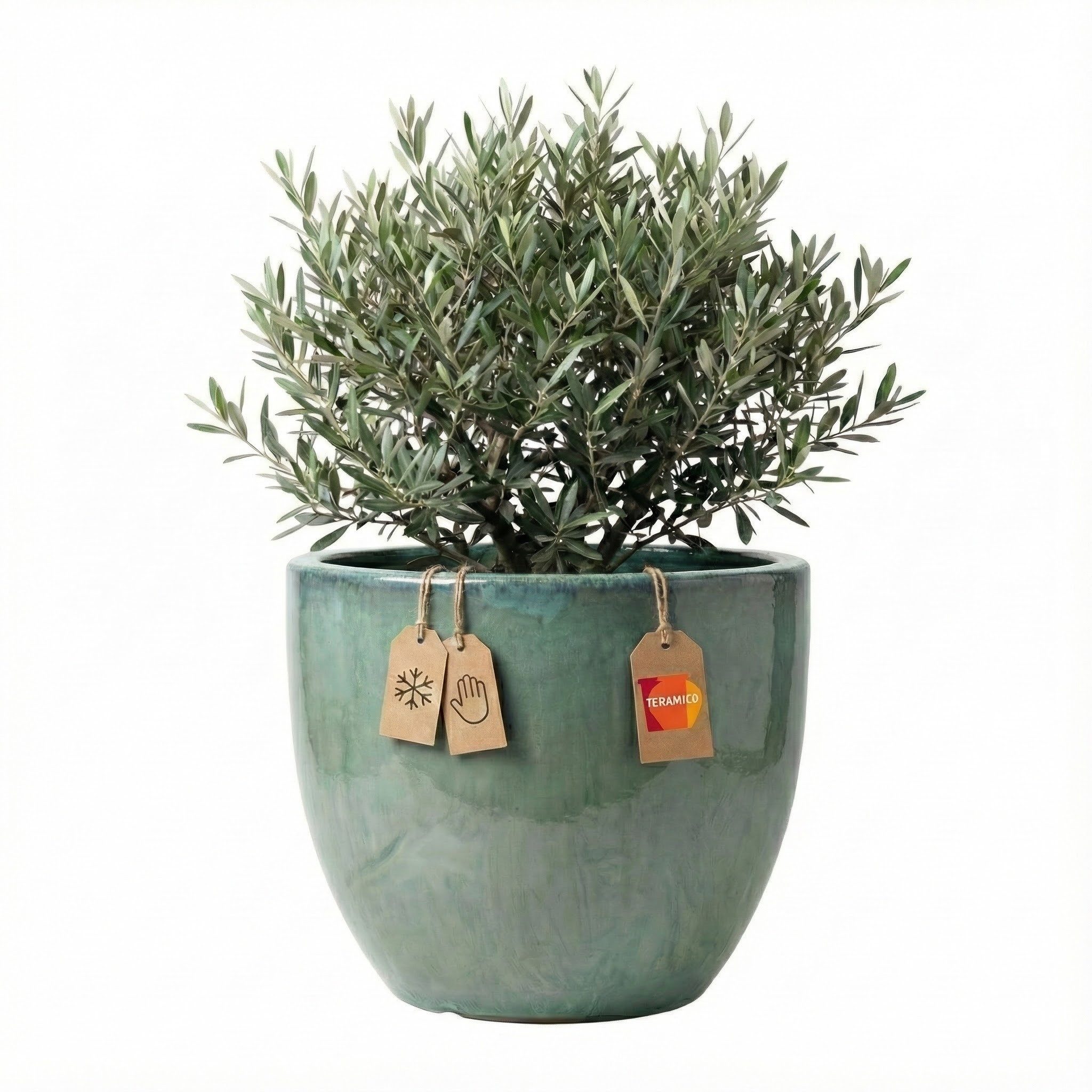 Teramico Pflanzkübel Keramik Pflanzgefäß Eggpot, Grün, Ø 21 cm, Steinzeug handgefertigt, 100% Frostfest