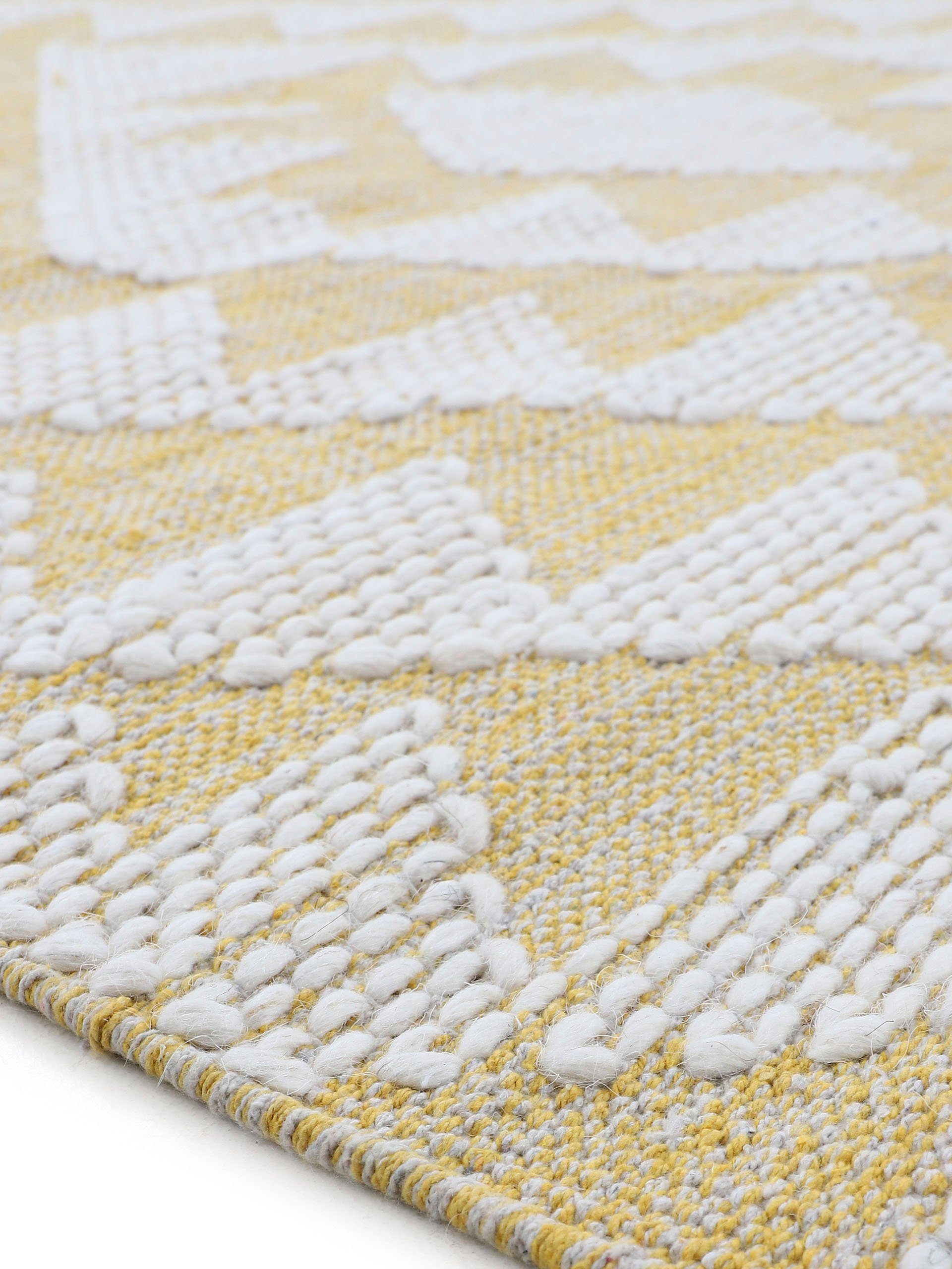 Teppich Kelim Durry, carpetfine, Baumwolle Handweb, mm, Höhe: gelb Effekt, geometrisch, 5 Hoch-Tief rechteckig, handgewebt, reine