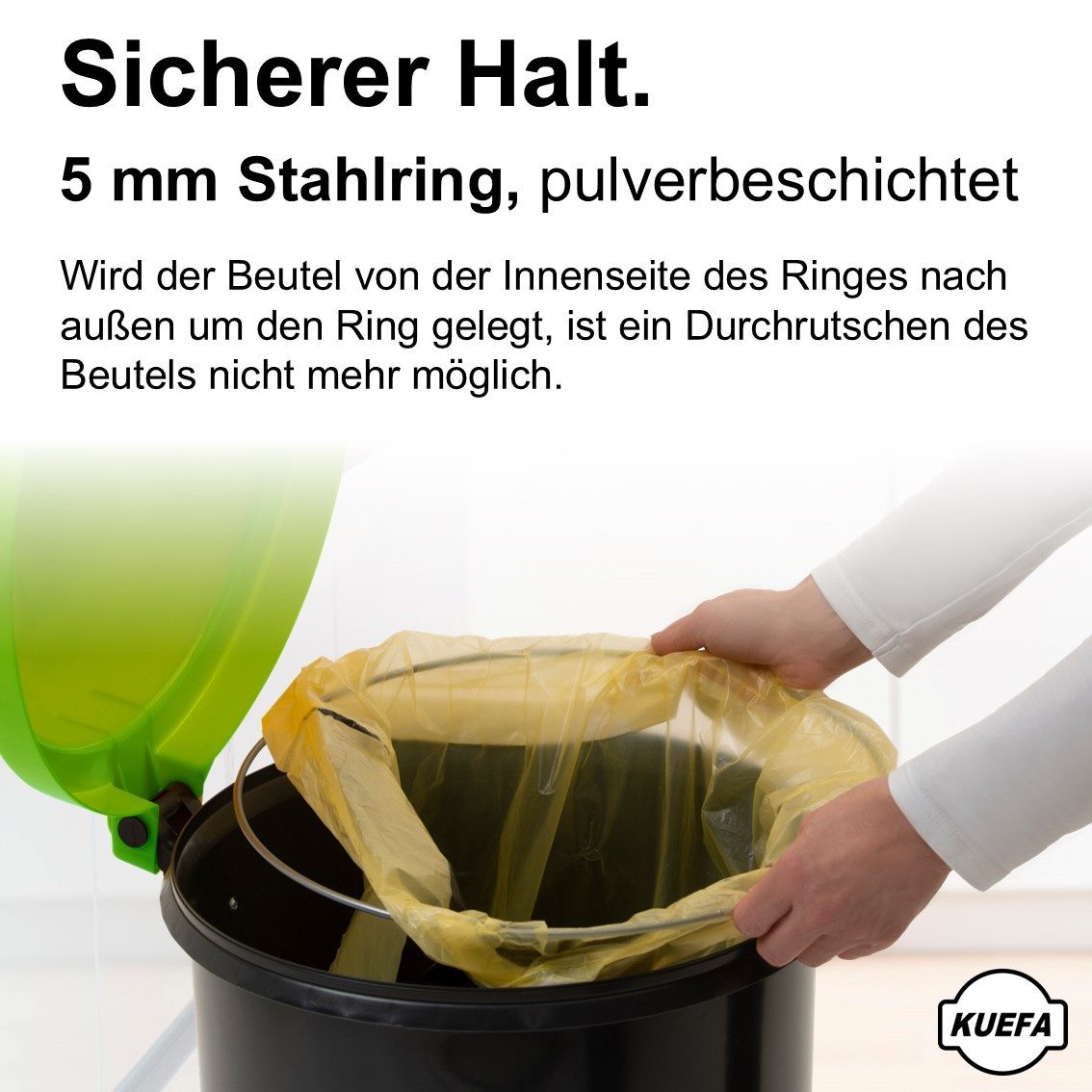 KUEFA Müllsackständer HD 60L Mülleimer Gelben Sack, inkl. Klemm-Ring, UV-beständig, Robust, 60 Liter