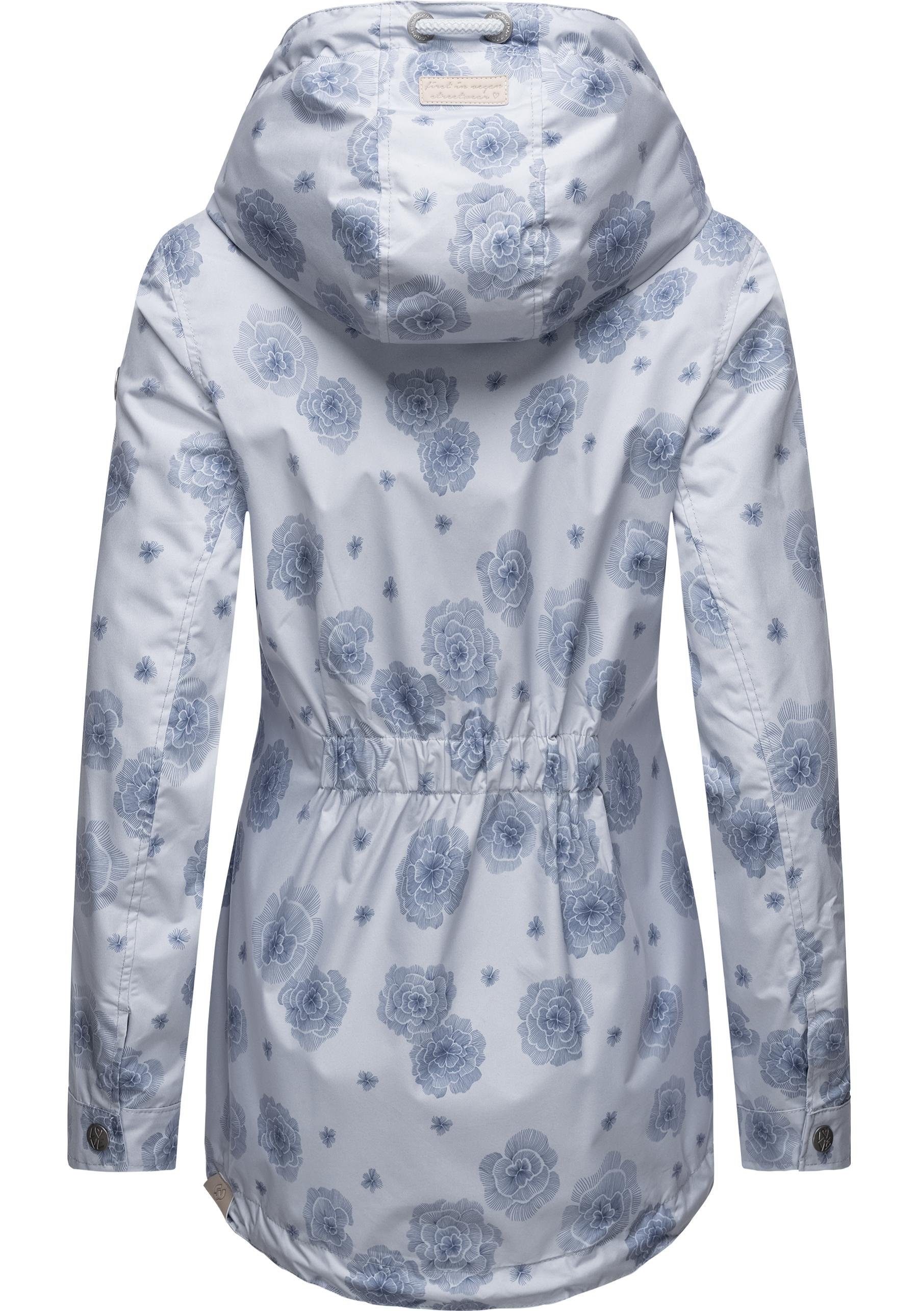 Ragwear Outdoorjacke Flower mit hellblau Übergangsjacke Zuzka großer stylische Kapuze