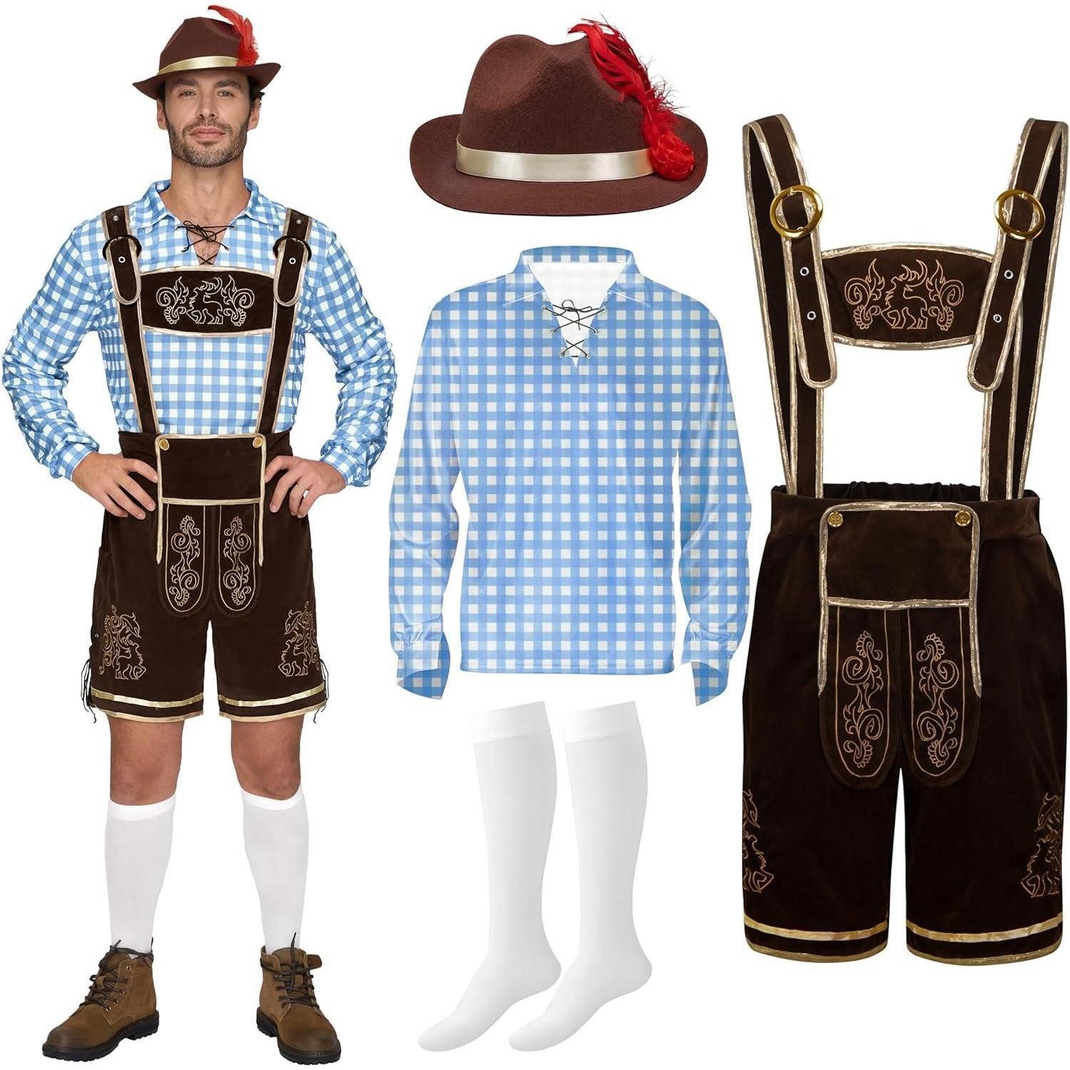 LuxusKollektion Trachten-Kostüm Kostümset Oktoberfest Herren kariert grün blau rot M Blau