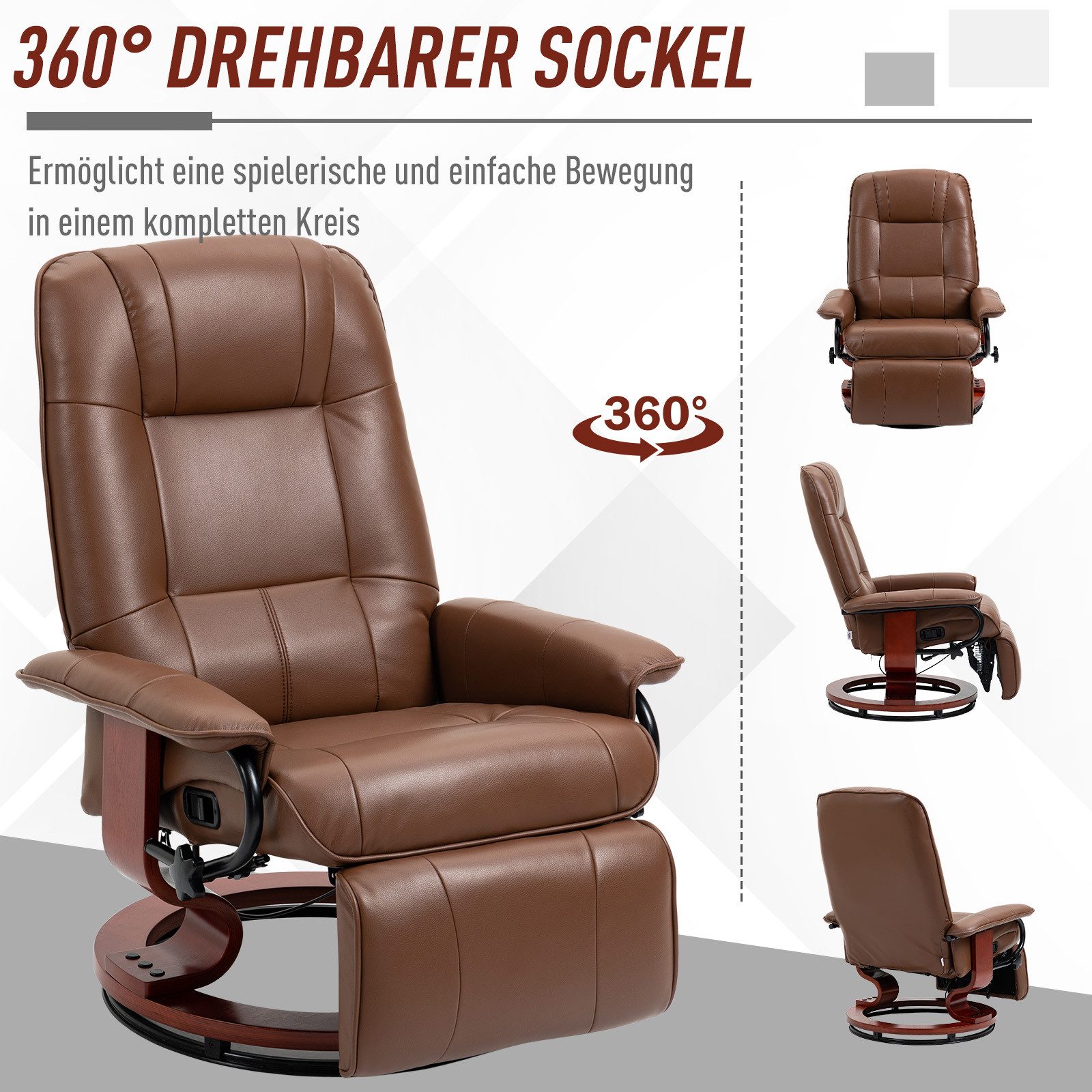 HOMCOM Relaxsessel Fernsehsessel mit Verstellbar Rückenlehne, Fußstütze (TV-Sessel, 1-St., Ruhesessel), 360° drehbar, verstellbar bis 145°, Fußstütze, Leinenopt – Bild 5 von 5
