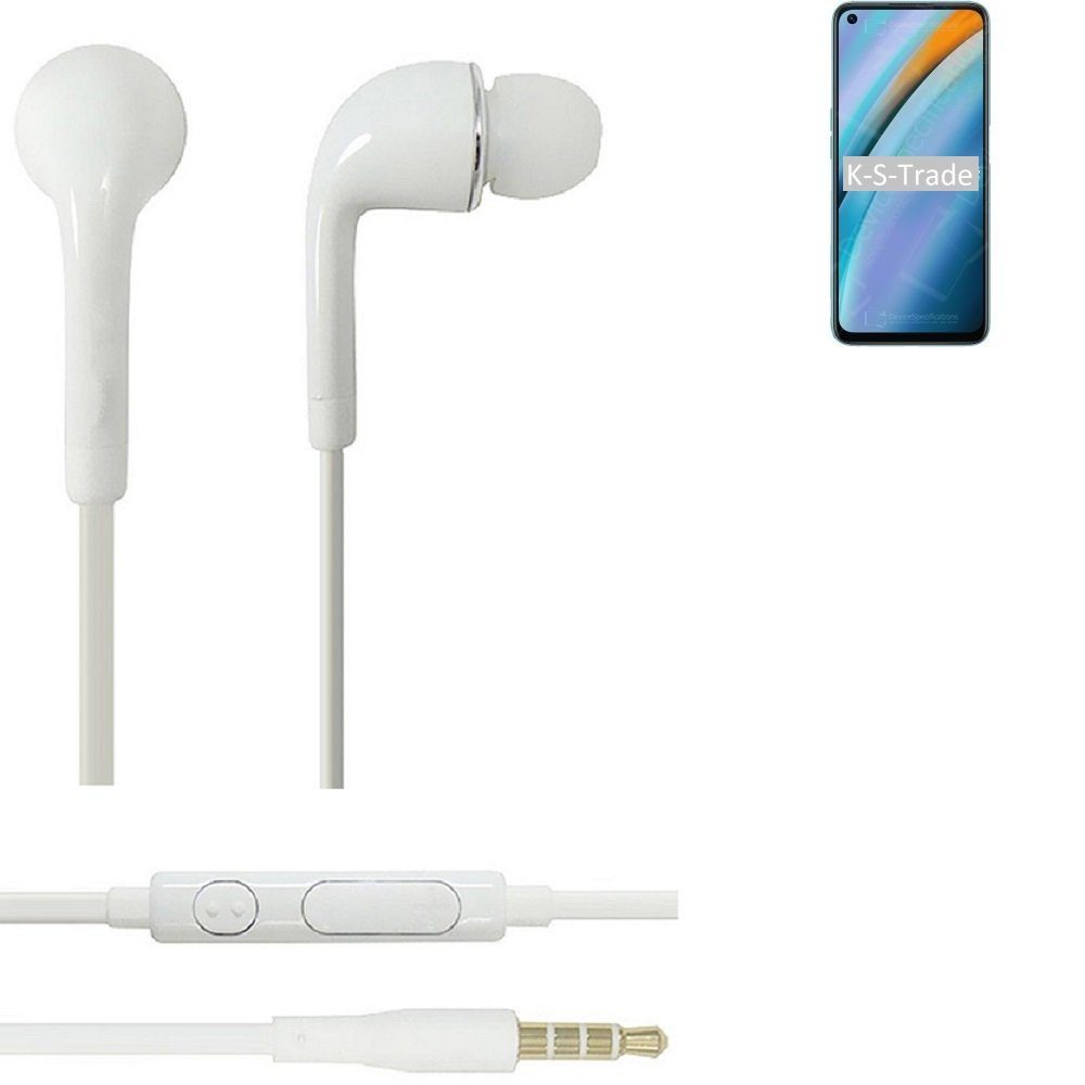 K-S-Trade für Oppo K10 4G In-Ear-Kopfhörer (Kopfhörer Headset mit Mikrofon u Lautstärkeregler weiß 3,5mm)