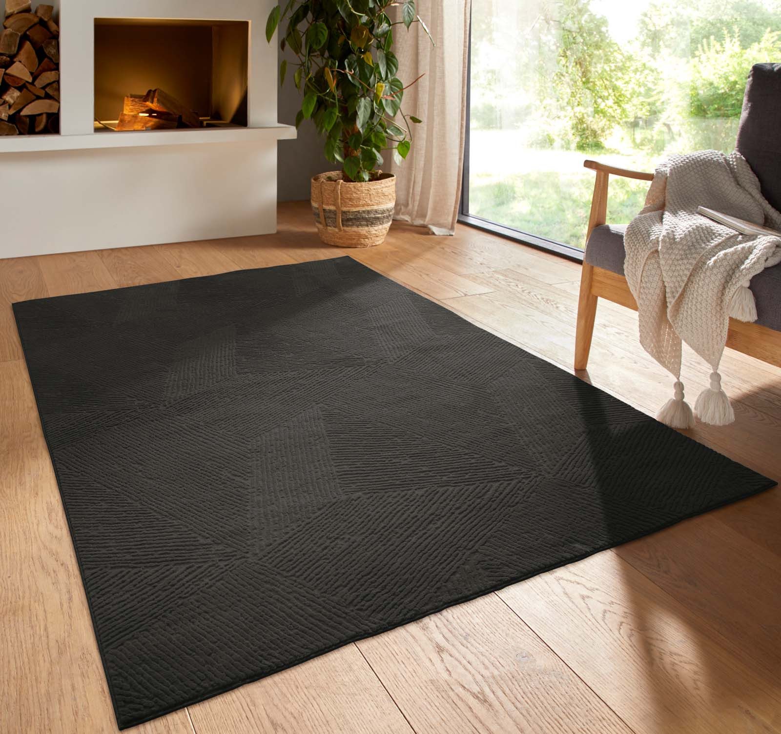 TaCa Home Teppich Kurzflor Teppich Hasenfell Optik, rechteckig, Höhe: 10 mm, Wohnzimmer, Kinderzimmer, Esszimmer, Fresco Anthrazit - 50 x 80 cm