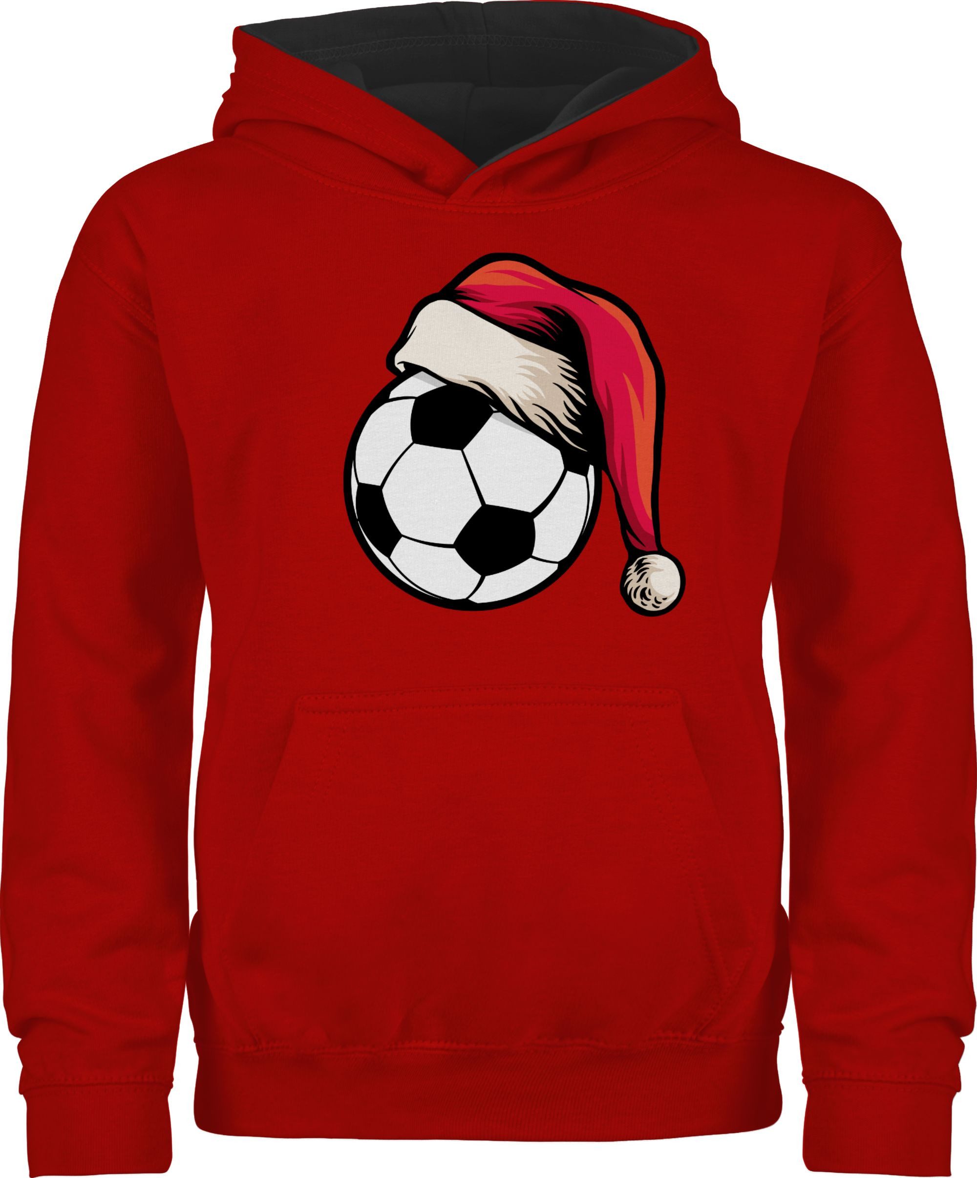 Shirtracer Hoodie Fußball mit Weihnachtsmütze I Geschenk Weihnachten Fußball Weihnachten Kleidung Kinder