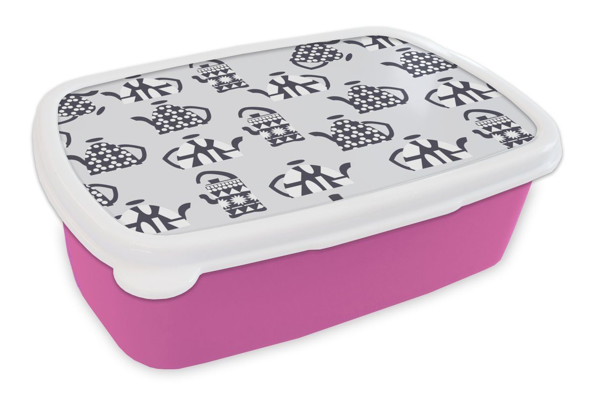 Erwachsene, - rosa Lunchbox Teekanne Kunststoff Tee, Kunststoff, - (2-tlg), Muster Brotdose Kinder, für Brotbox MuchoWow Snackbox, Mädchen,