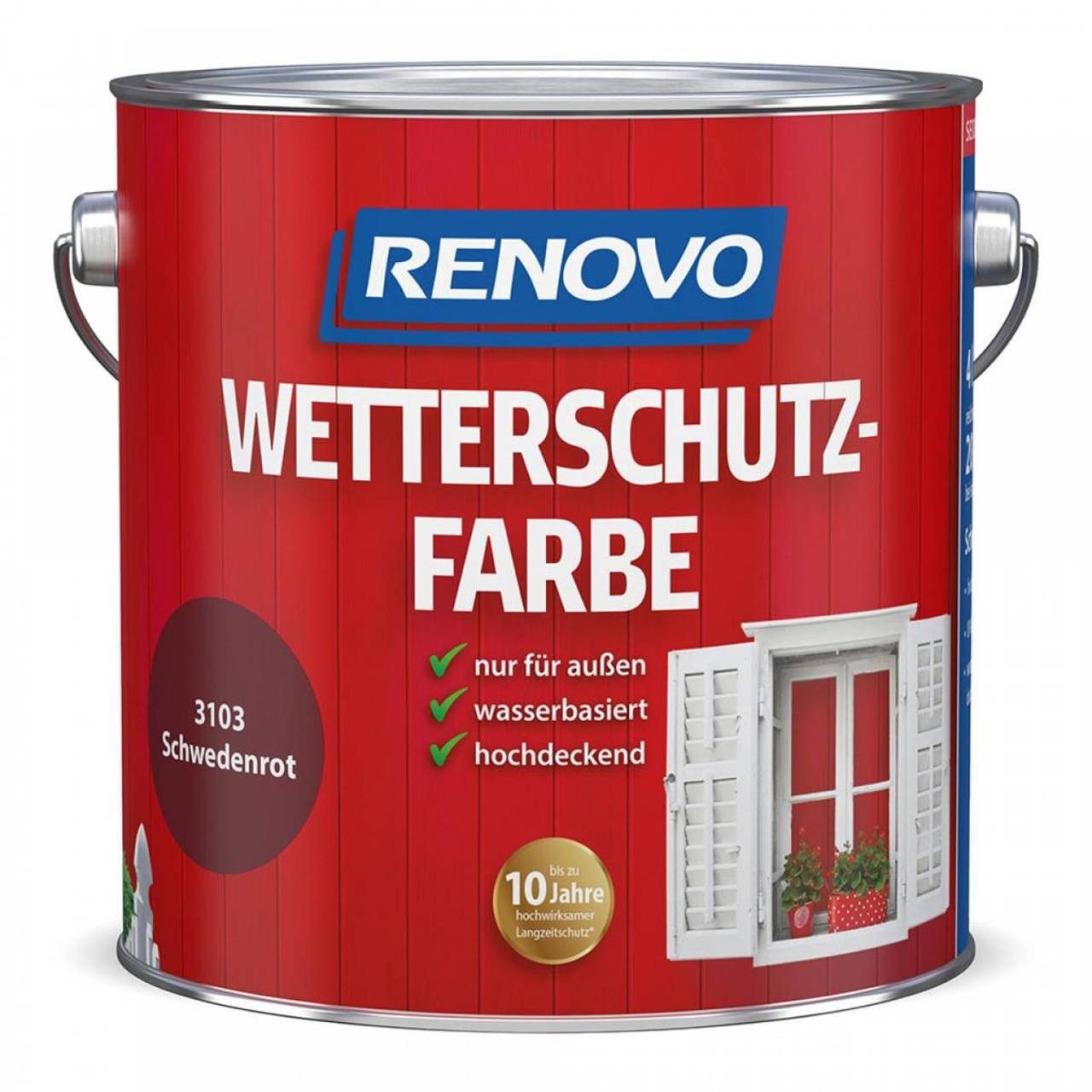 Renovo Wetterschutzfarbe Schwedenrot RAL 3103, rollen,streichen,seidenglänzend,schwedenrot