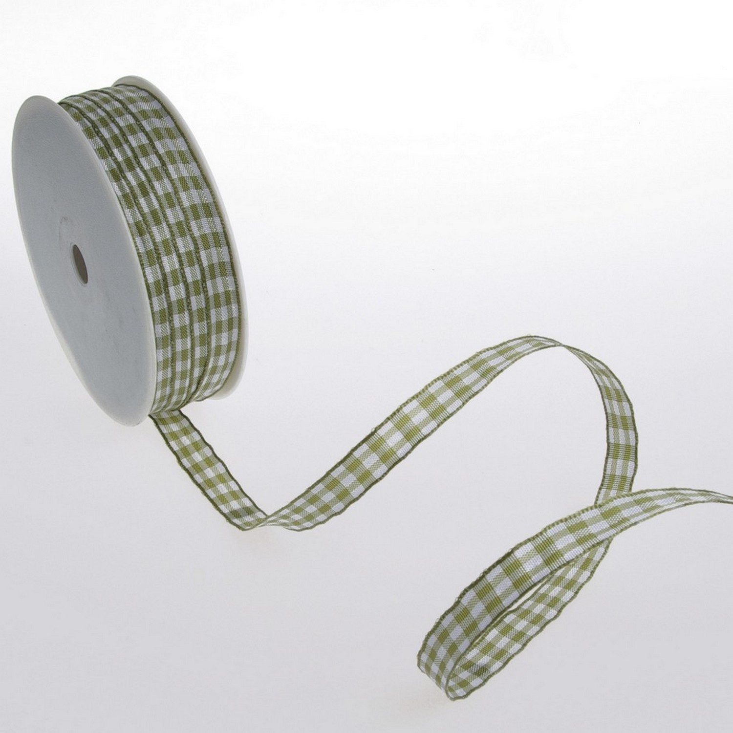 Deko AS Dekoband Karoband mit Drahtkante - olivgrün - 12 mm auf 50 m Rolle - 64098 12