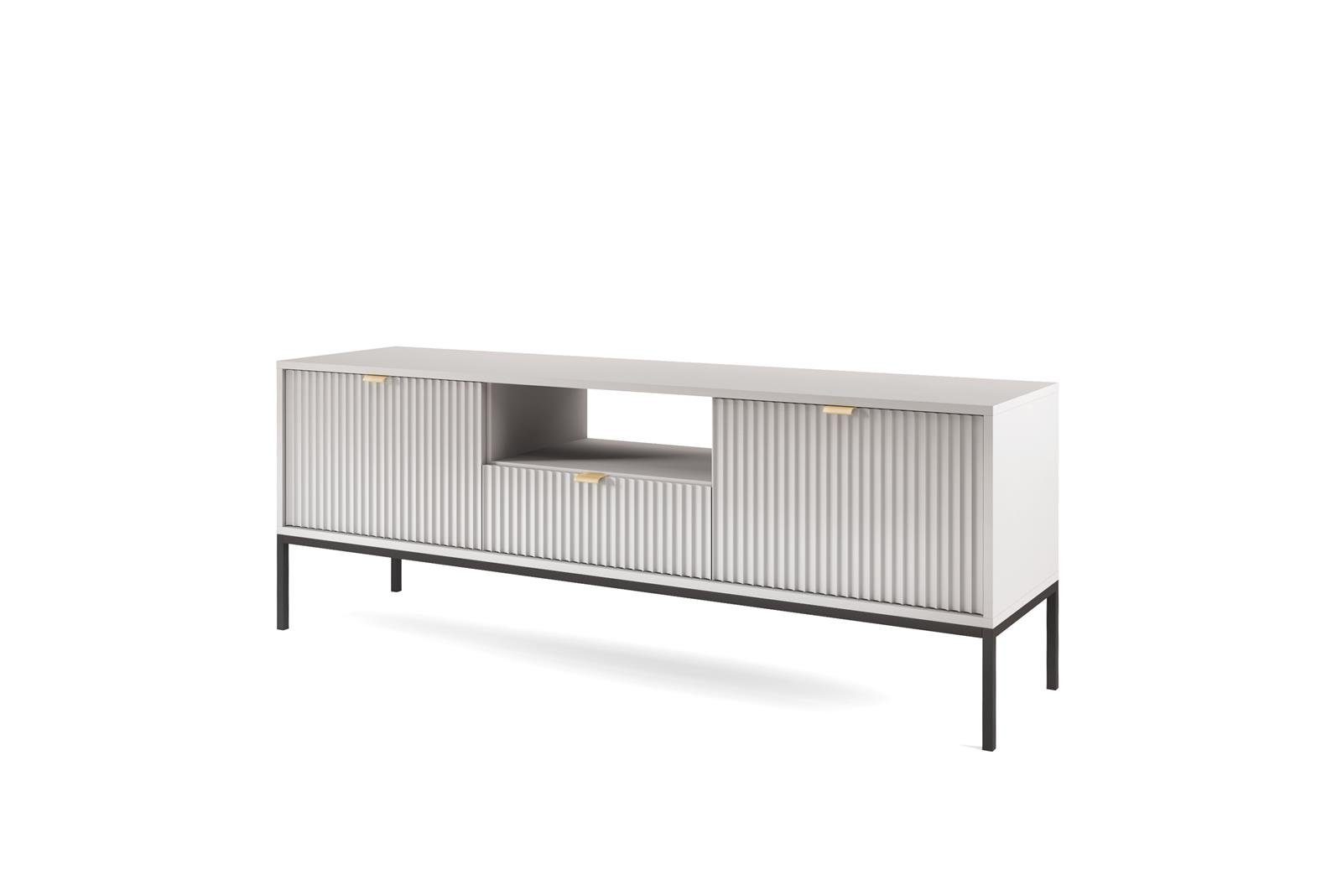 Beautysofa TV-Schrank Novia (Metallgestell, / für Lowboard Schwarz Wohnzimmer, / im Farbe) Grau Stil Weiß modernes