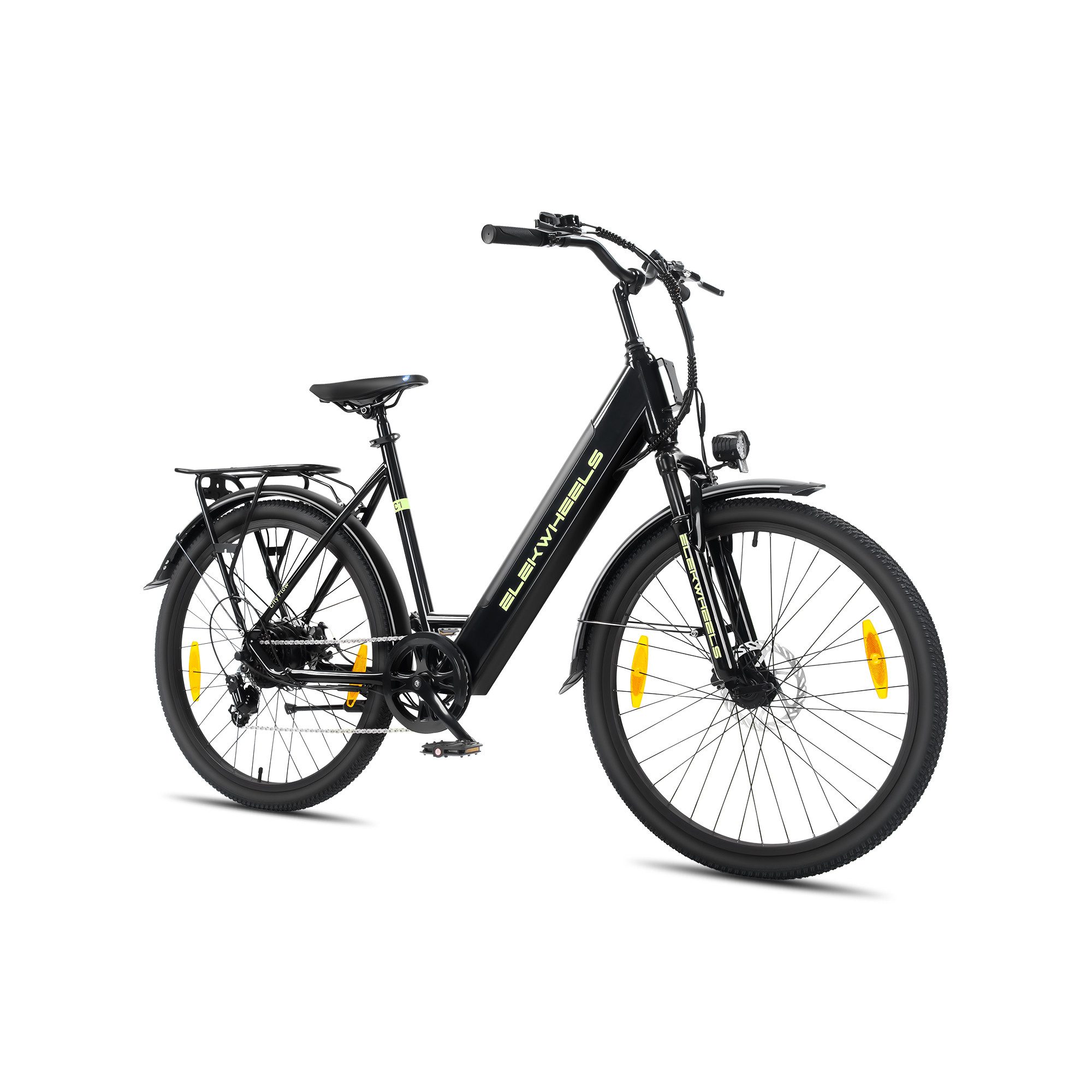 ELEKWHEELS E-Bike Cityrad 26", 36V 10Ah Akku bis 90km, 7-Gang-Schaltung, 7 Gang, Kettenschaltung, App-Steuerung mit Bluetooth
