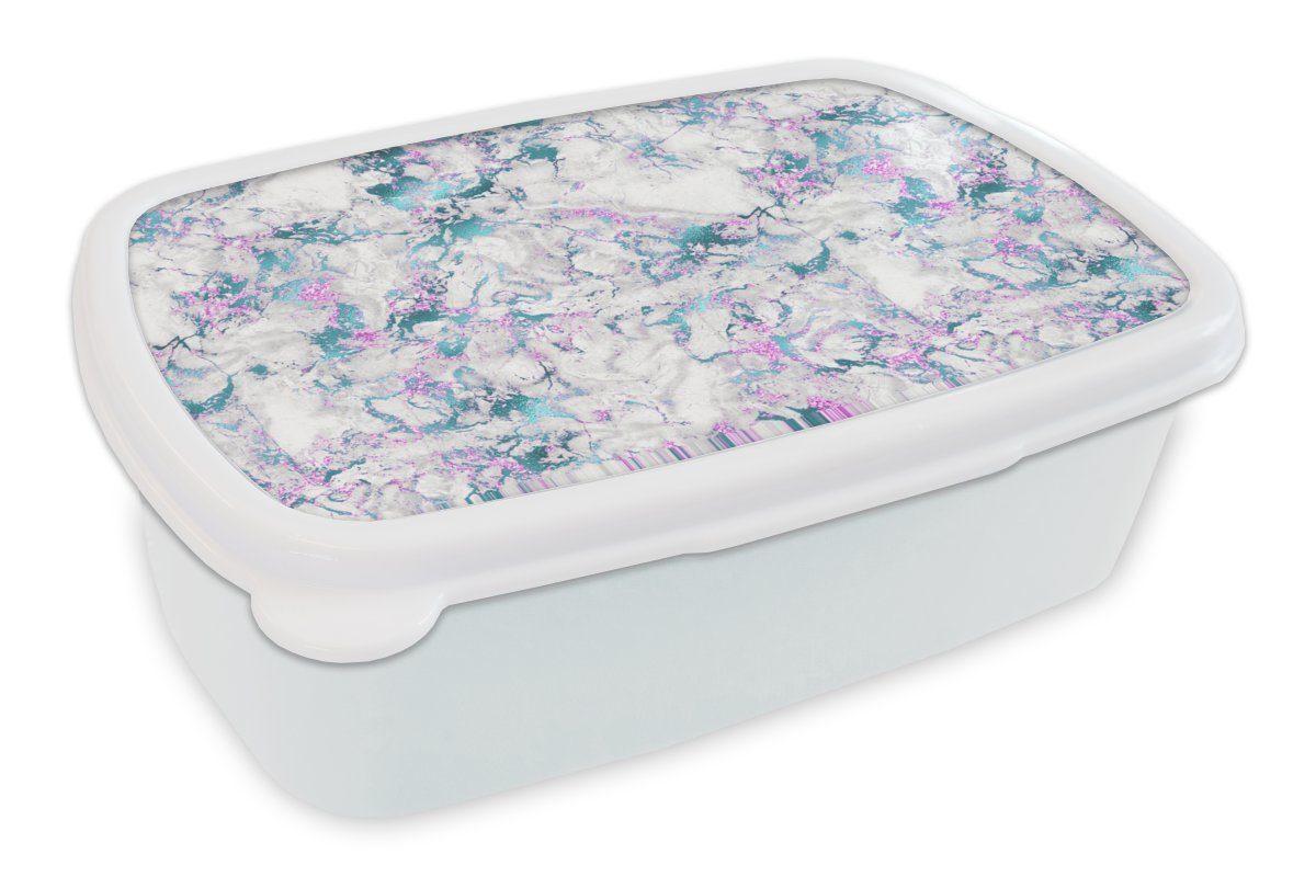 MuchoWow Lunchbox Regenbogen - Marmor - Muster, Kunststoff, (2-tlg), Brotbox für Kinder und Erwachsene, Brotdose, für Jungs und Mädchen weiß