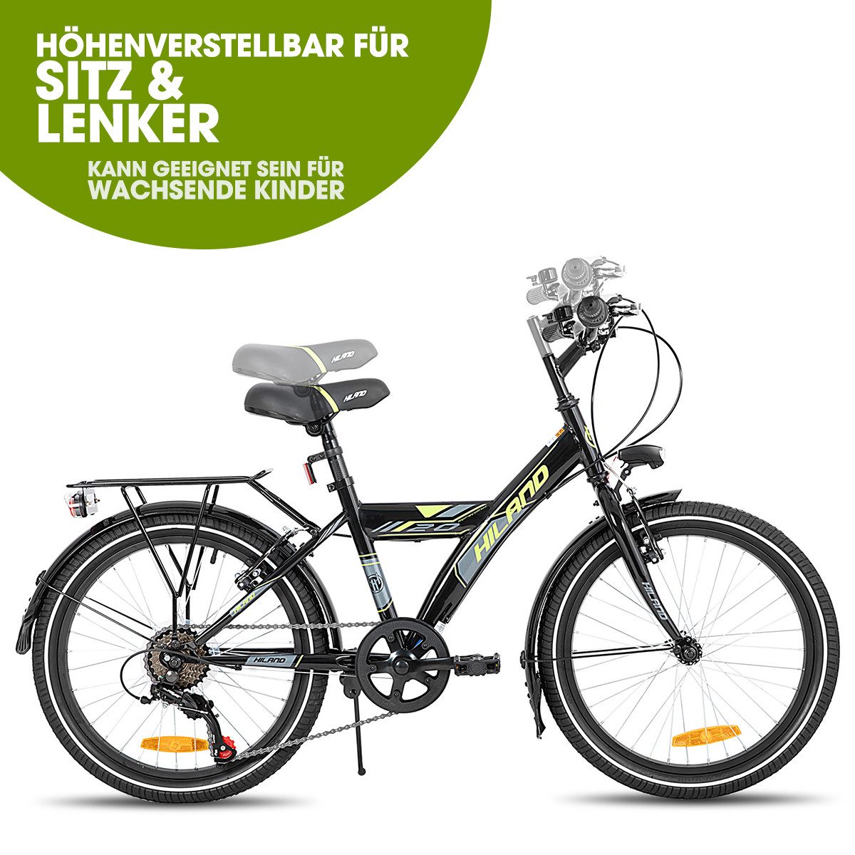 HILAND Kinderfahrrad Sentry+ 20 24 Zoll Mountainbike, MTB für Kinder Jungen Mädchen, mit 6 Gang Schaltung, Gepäckträger, Kotflügel, Fahrradklingel,V Bremse