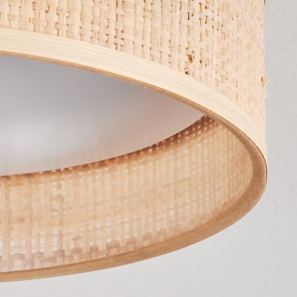 hofstein Deckenleuchte dimmbare Deckenlampe aus Rattan/Kunststoff in Natur/Weiß, LED fest integriert, 3000 Kelvin, über herkömmlichen Lichtschalter dimmbar, LED 24 Watt, 3100 Lumen