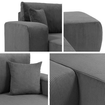 MIRJAN24 Ecksofa Piano L Cord, mit Bettkasten und Schlaffunktion, Schwarze Füße, Wellenfeder, L-Form