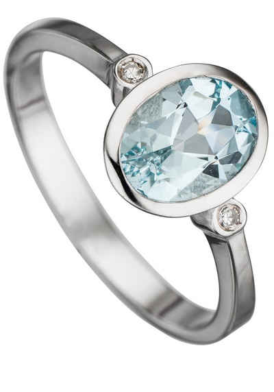 JOBO Diamantring Ring mit Aquamarin und 2 Diamanten, 585 Weißgold