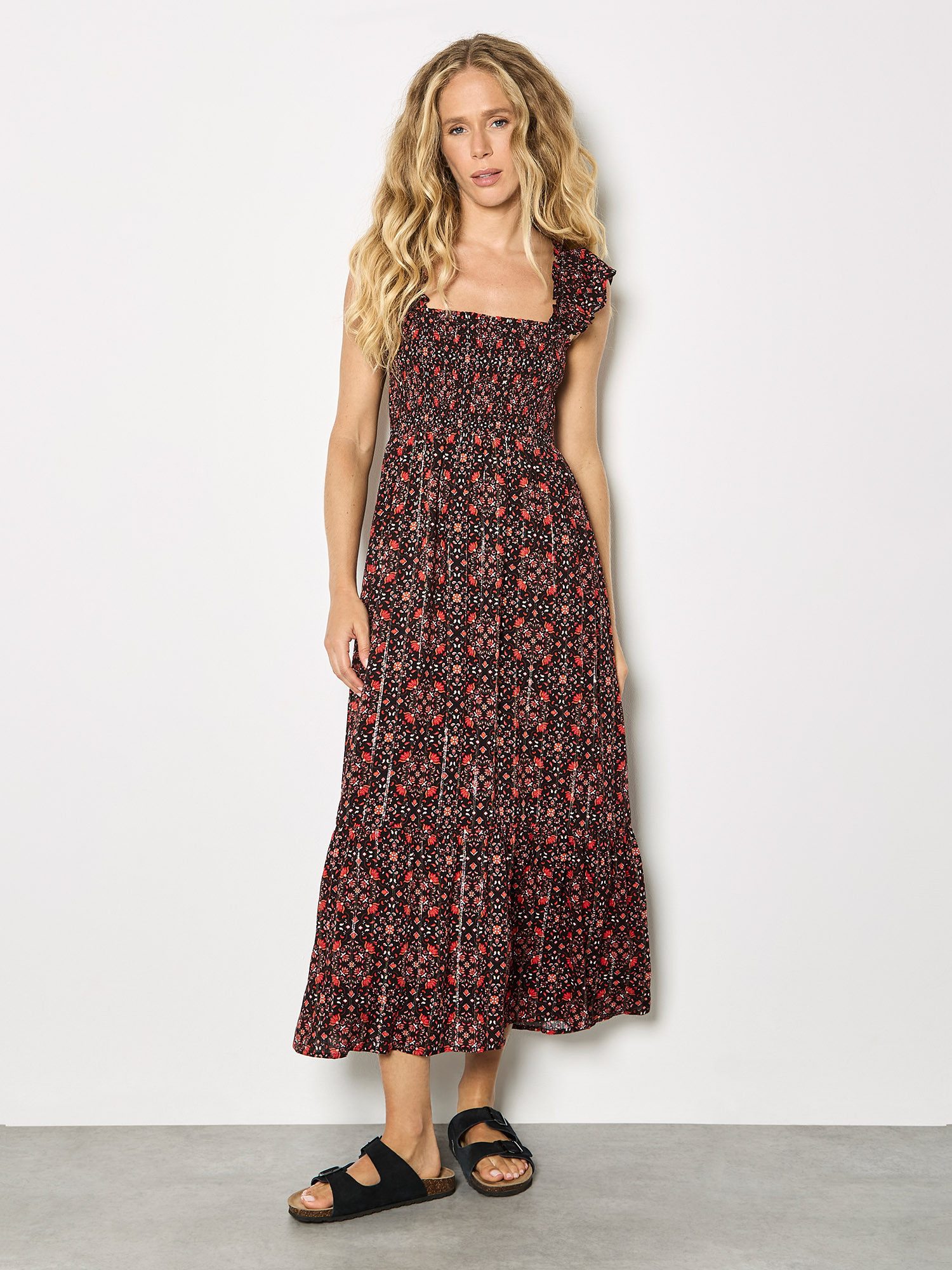 Midikleid Folk-Blumen-Midi-Kleid