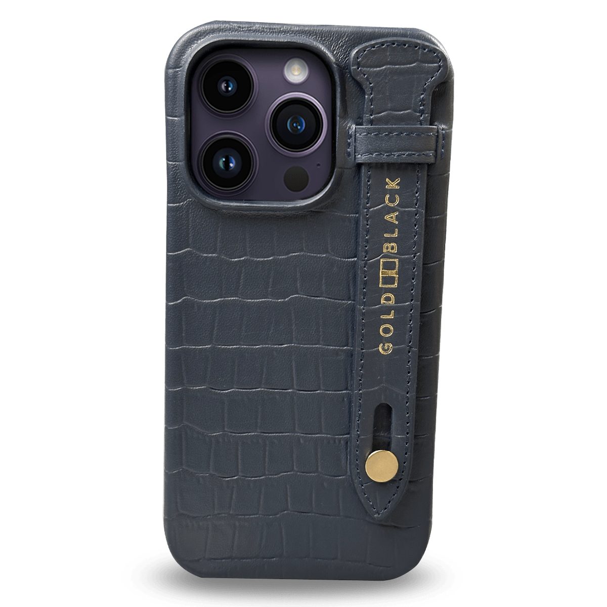 GOLDBLACK Handyhülle GOLDBLACK iPhone 14 Pro Slim Lederhülle Kroko-Prägung Navy Blau mit