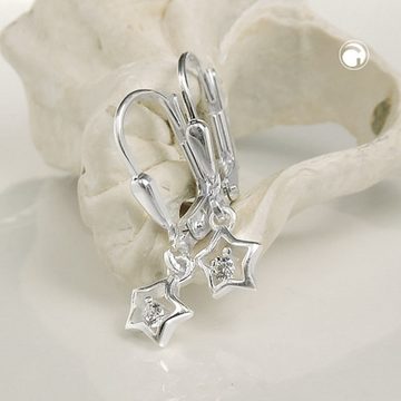 unbespielt Paar Ohrhänger Brisur Stern mit Zirkonia glänzend 925 Silber 22 x 6 mm, Silberschmuck für Damen
