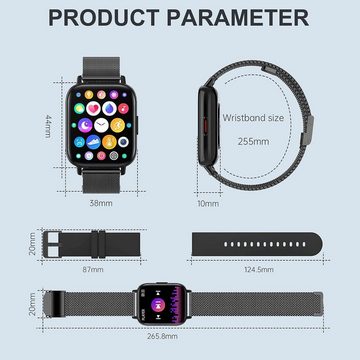 Erkwei Smartwatch (1,69 Zoll, Andriod iOS), Damen mit Telefonfunktion Fitnessuhr Damen Herzfrequenz Sportuhr uhr