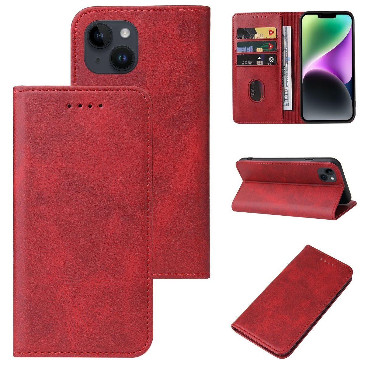 König Design Handyhülle Apple iPhone 15, Schutzhülle Schutztasche Case Cover Etuis Wallet Klapptasche Bookstyle