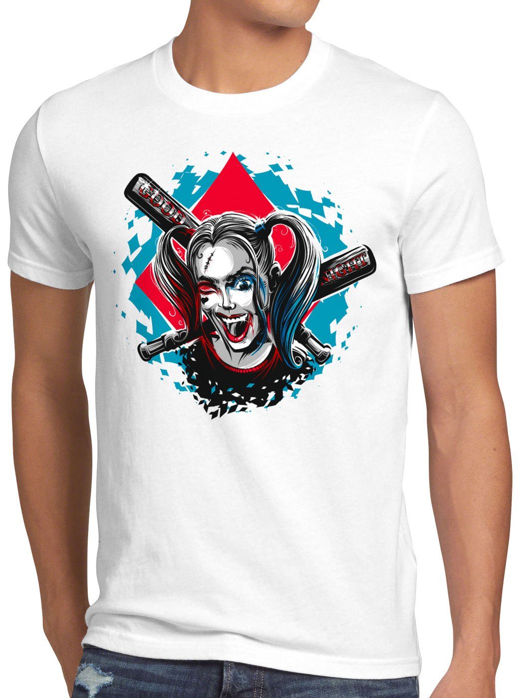 style3 Print-Shirt Herren T-Shirt baseball Quinn weiß Harley punk joker
