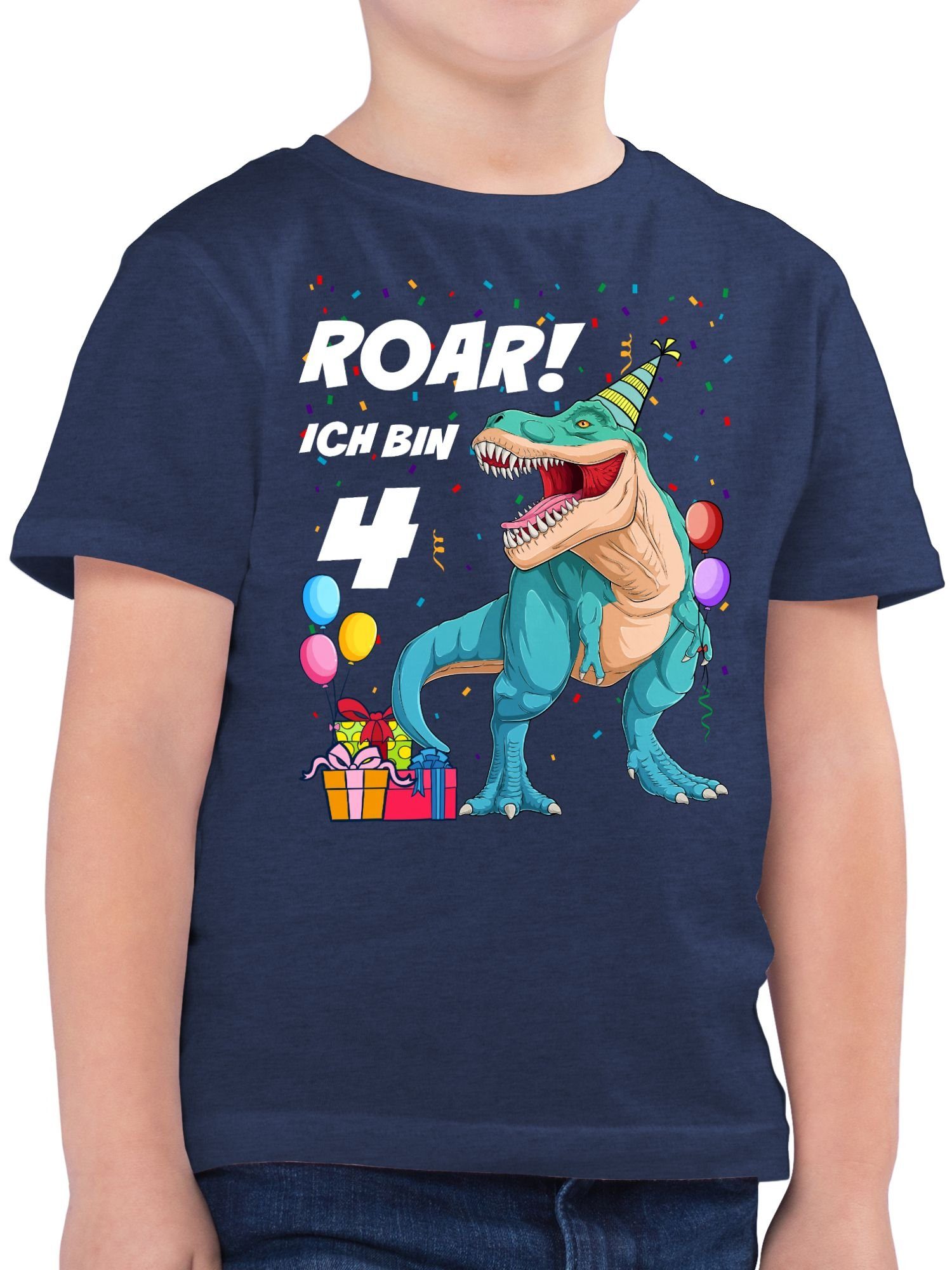 Shirtracer T-Shirt Ich bin 4 Jahre - T-Rex Dinosaurier Dino 4. Geburtstag 03 Dunkelblau Meliert