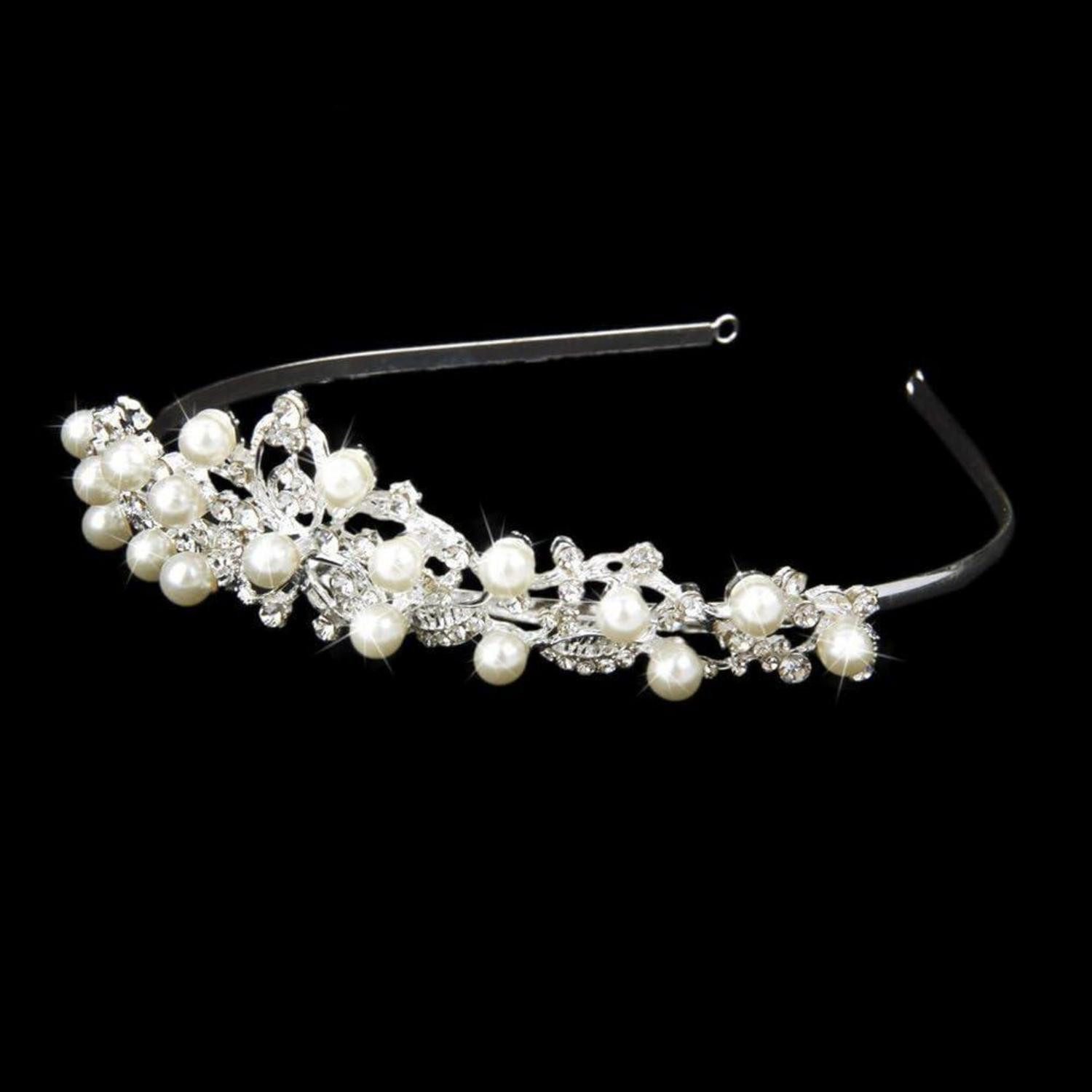 LuxusKollektion Diadem Silber Hochzeit Diadem Kristall Strass Braut Tiara Perle Krone