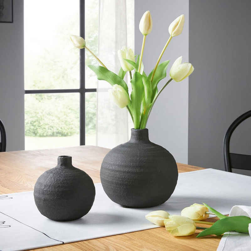 Home-trends24.de Dekovase Vase Zememt Deko Tischdeko Blumenvase Schwarz Bodenvase Vasen