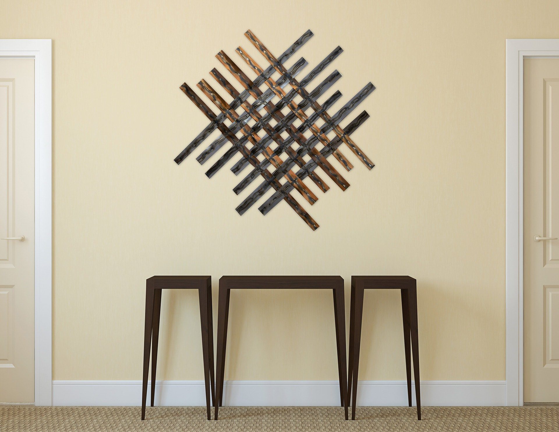 KUNSTLOFT Wanddekoobjekt Schimmerndes Licht 100x100x3 cm, handgefertigte Wanddeko Metall