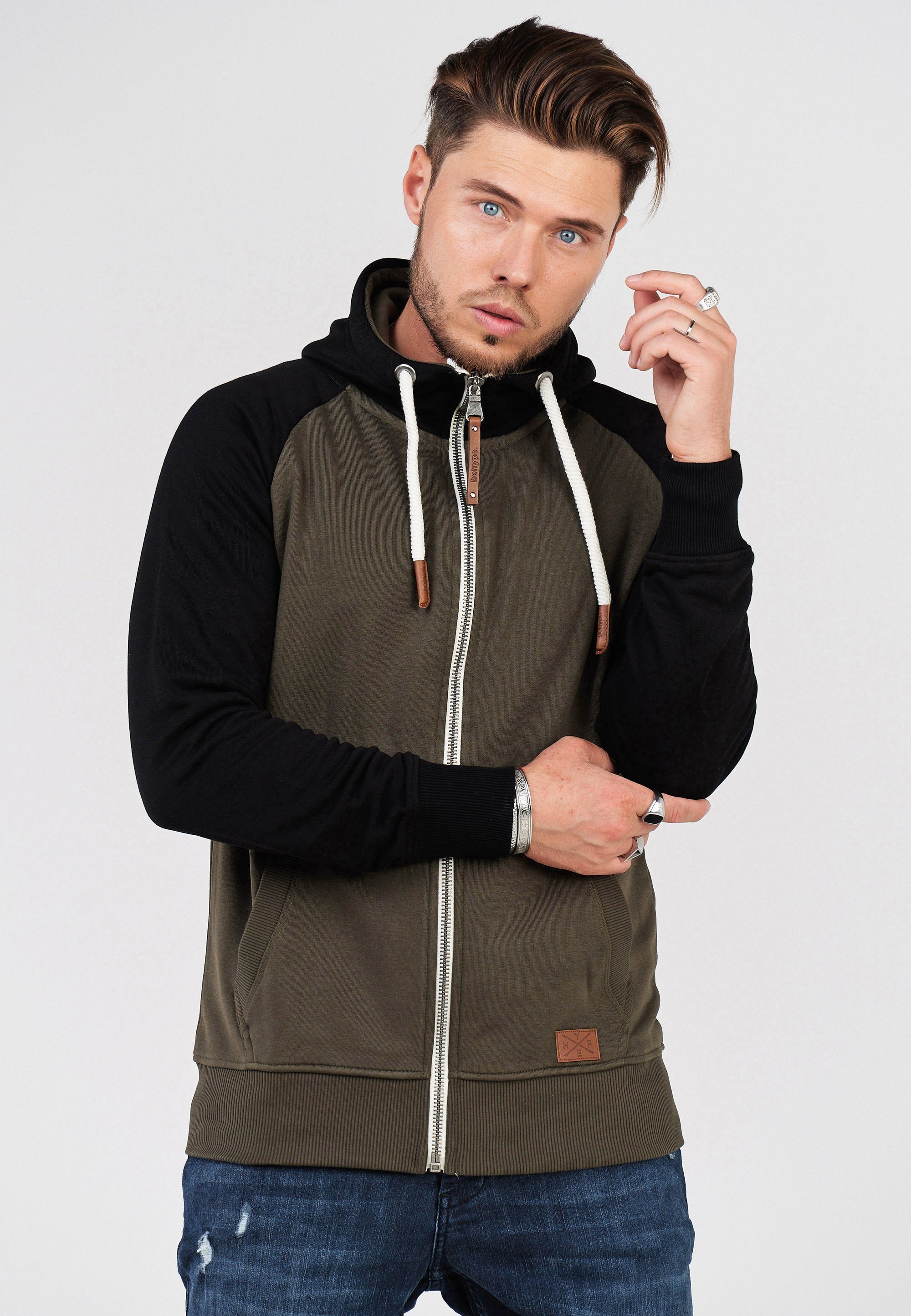 behype Sweatjacke HENRAY mit erhöhtem Kragen khaki