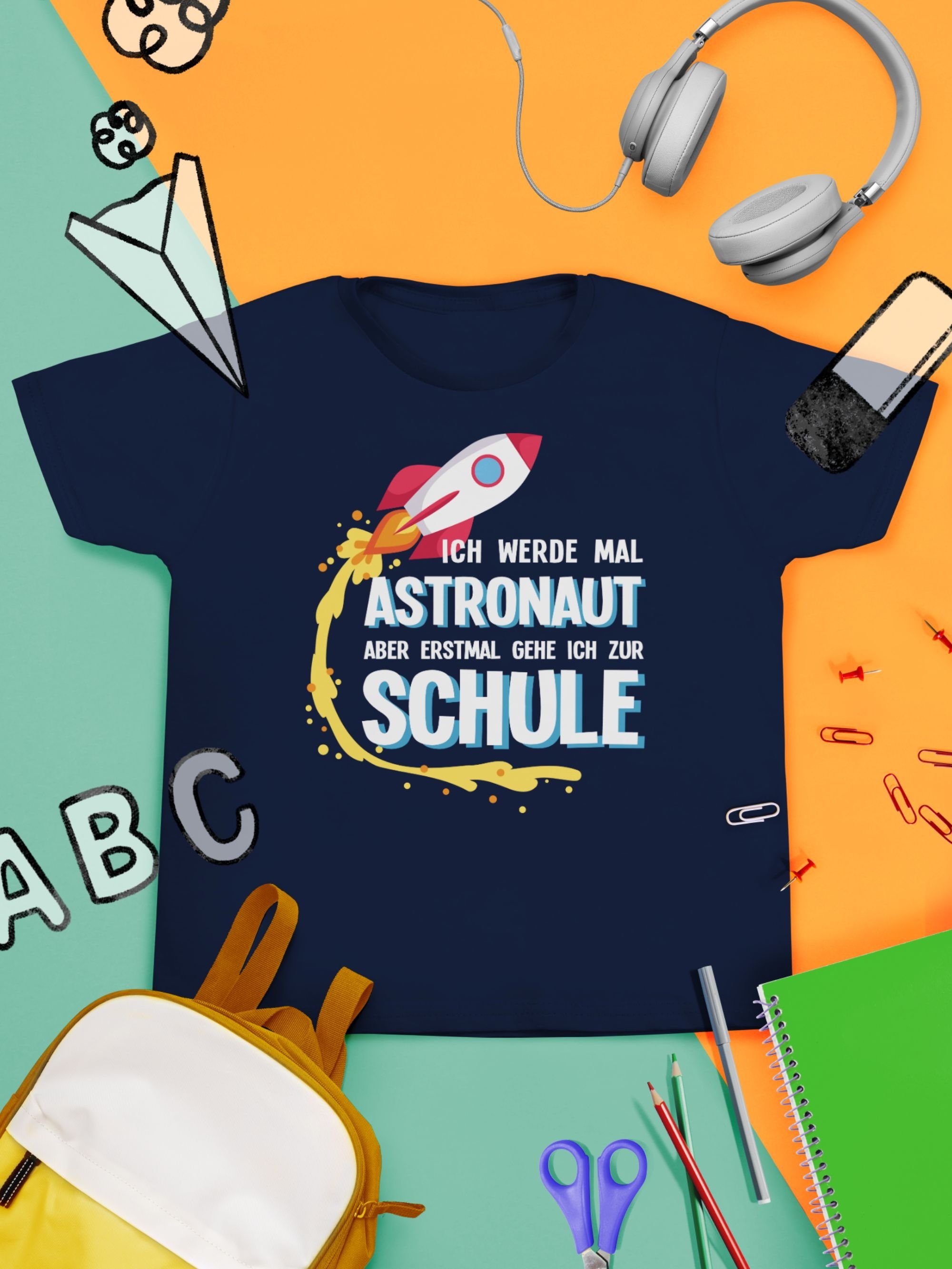 Shirtracer T-Shirt Ich werde mal Astronaut aber erstmal gehe ich zur Schule Rakete Einschulung Junge Schulanfang Geschenke