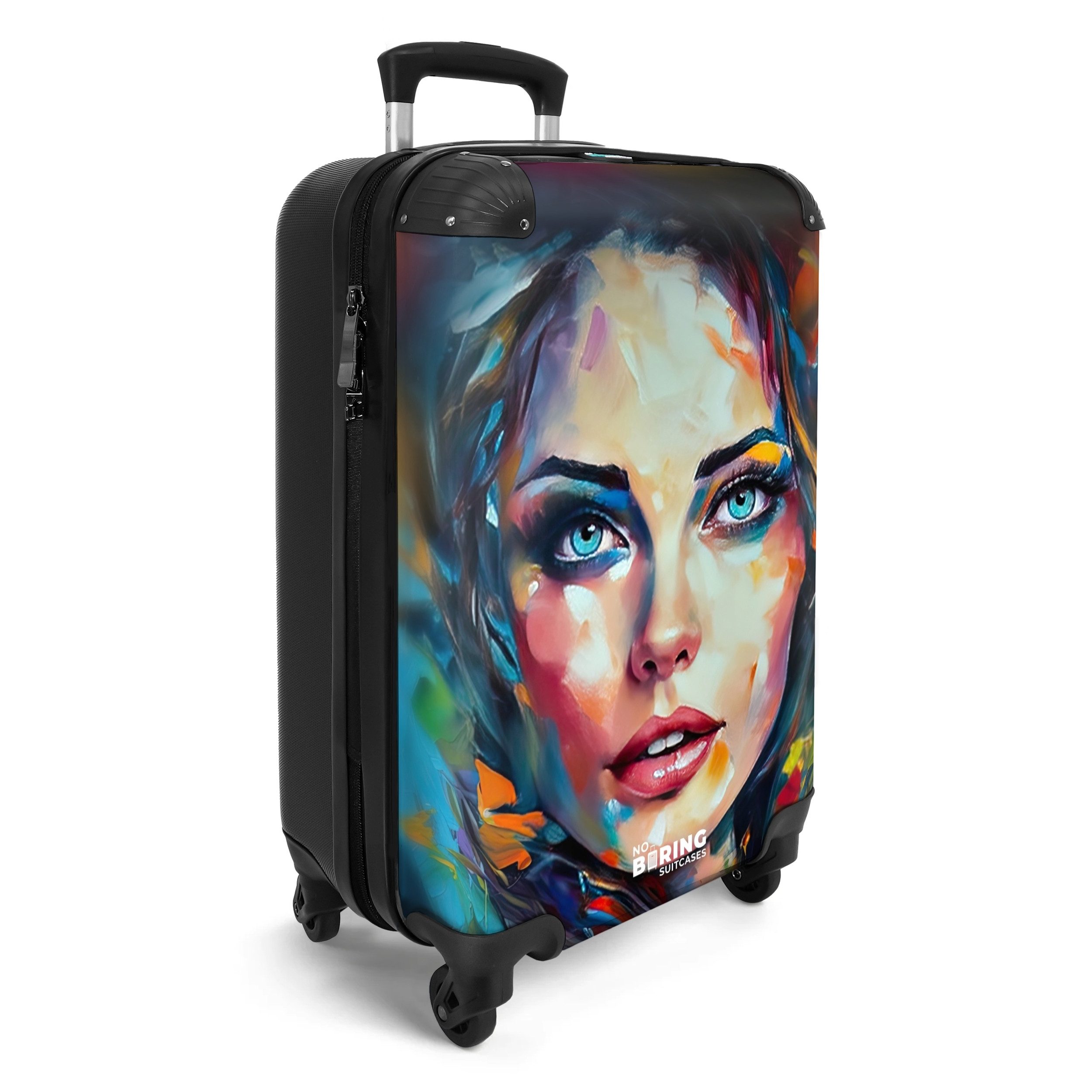 NoBoringSuitcases.com© Hartschalen-Trolley Gesicht - Frau - günstig online kaufen