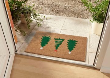 Fußmatte Mix Mats Kokos Decorated Pine Trees, HANSE Home, rechteckig, Höhe: 15 mm, Weihnachten, Schmutzfangmatte, Outdoor, Rutschfest, Innen, Kokosmatte