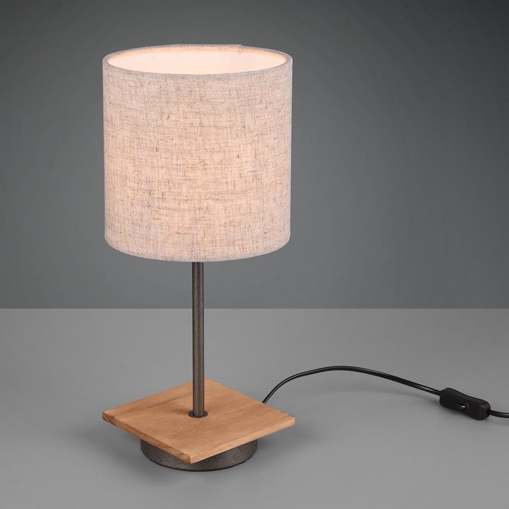 Lampe Wohn Holz Warmweiß, Stoff- LED Schreib etc-shop inklusive, Schlaf Tischleuchte, Zimmer Arbeits Leuchtmittel Ess Tisch