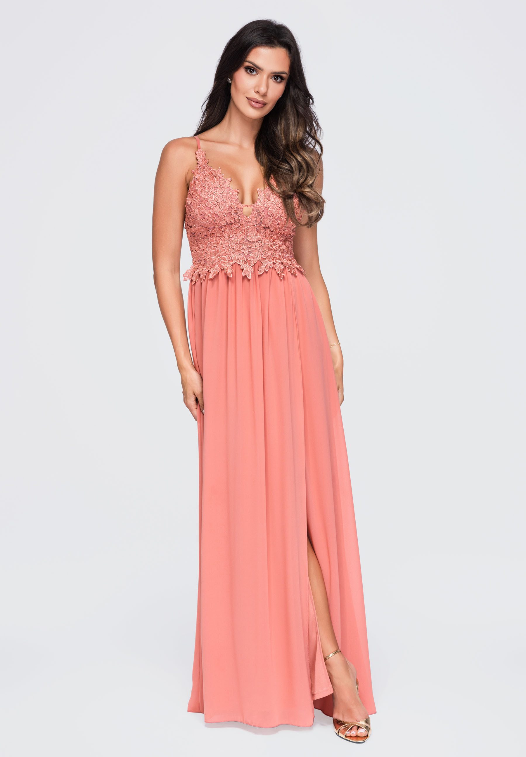 OMBRE Abendkleid Damen Abendkleid mit fließendem Schnitt Rose S (kein Set, 1-tlg) Unterrock