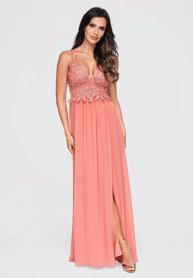 OMBRE Abendkleid Damen Abendkleid mit fließendem Schnitt Rose S (kein Set, 1-tlg) Unterrock
