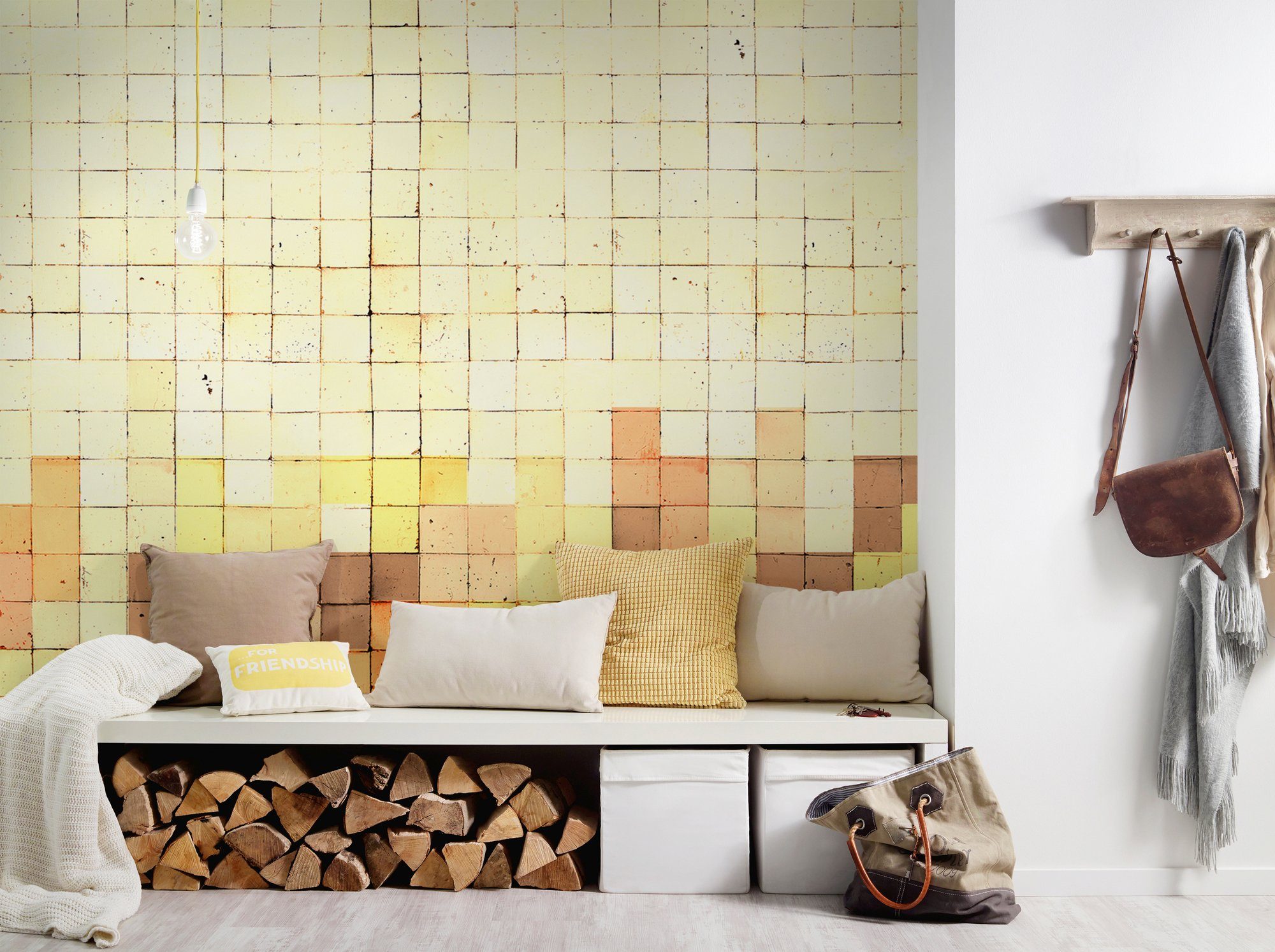 Atelier Paper Decke Wand, Mosaic Vlies, Architects sonnengelb/dunkelbraun/hellorange Tetris 2, glatt, (6 47 geometrisch, St), Schräge, Fototapete